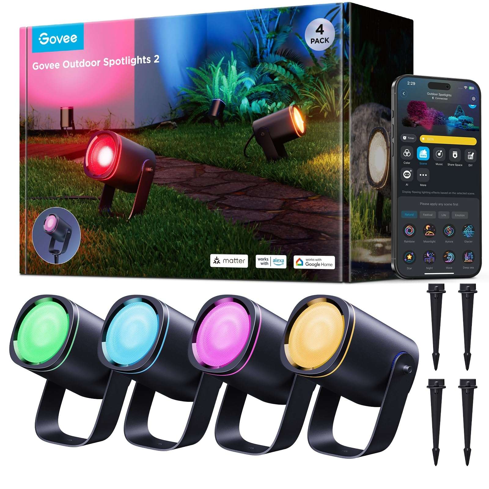 Govee Outdoor Spot Lights 2 4pack Bundle with Govee Outdoor Flood Lights 2 3