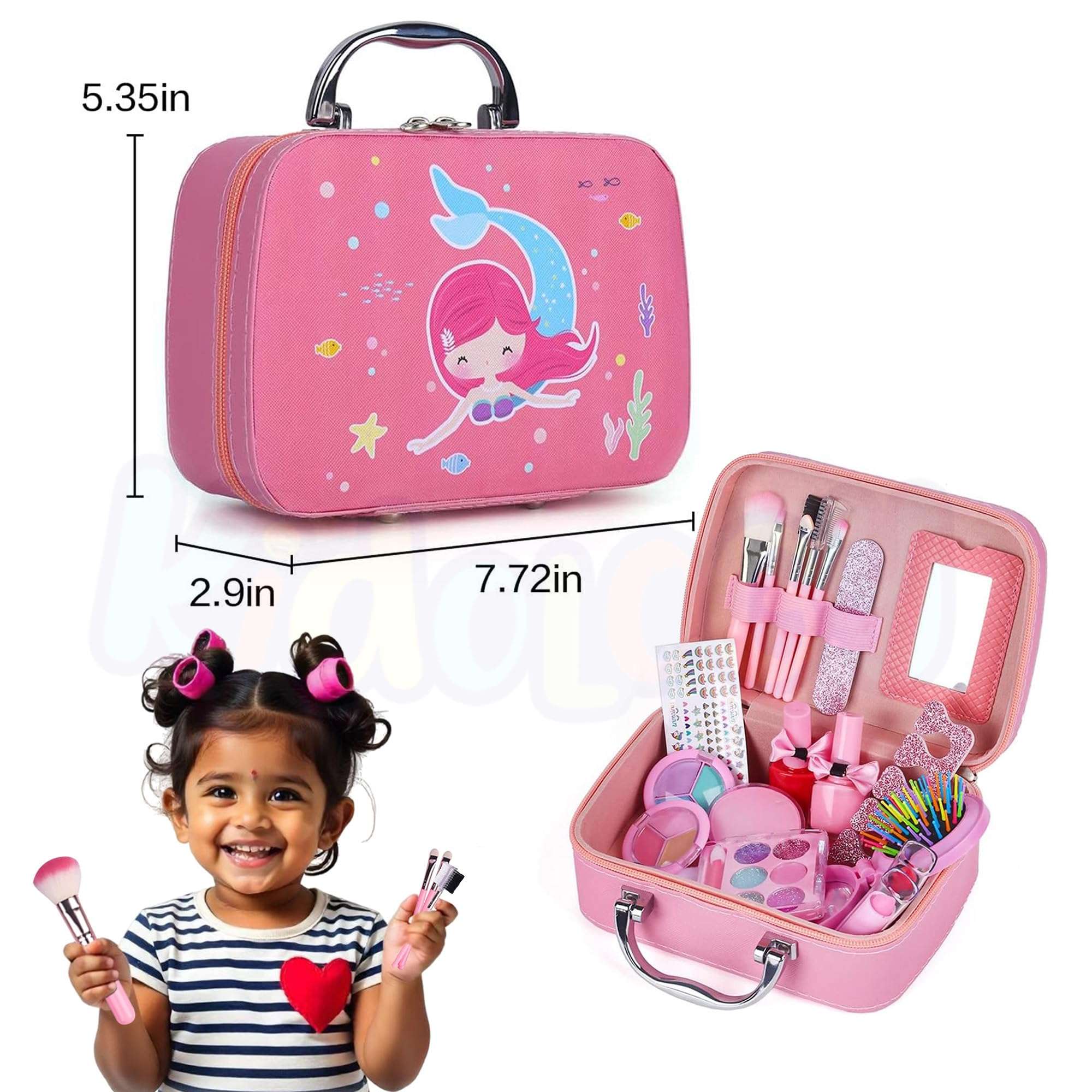 Kidology Kids Makeup Kit for Girl, Unicorn Toys for Girl Real Washable Makeup Girls Princess Play Make Up Toys, Makeup Set for Age 3+ Year Old Christmas & Birthday Gift (Mermaid Suit Case Makeup Set) 4