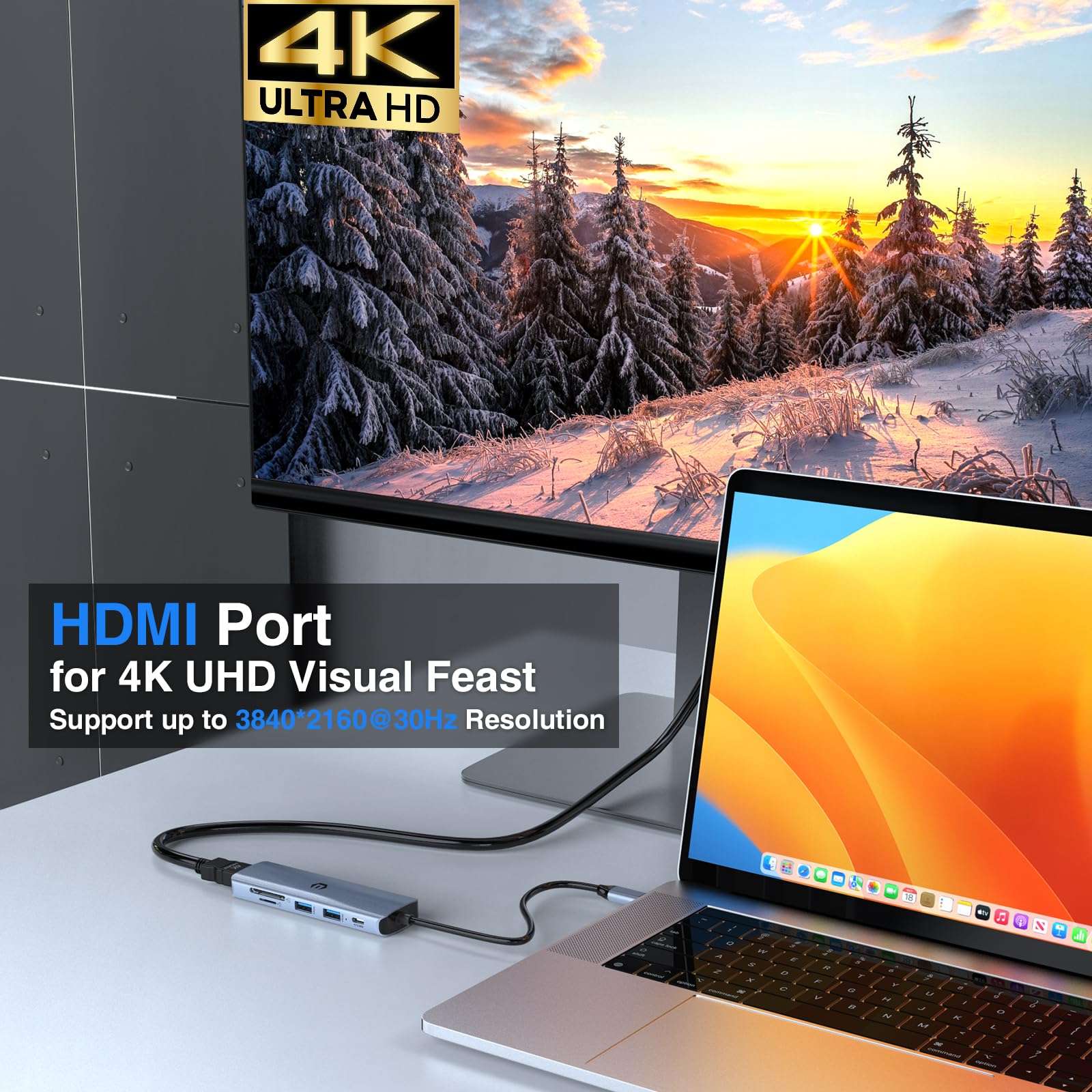 oditton USB C Hub, 6 in 1 Multiport Adapter, 4K HDMI, 100W PD, 3 x USB 3.0, SD/TF Card Reader, Compatible with USB C Laptops Dell/HP/Surface and More Type C Devices 3