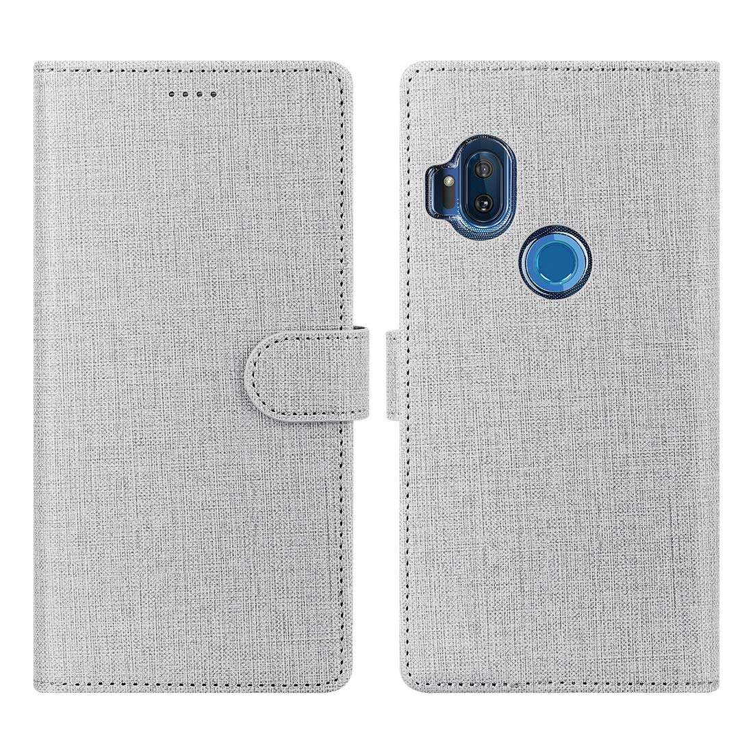 Foluu Motorola One Hyper Case, Wallet Case Cover Card Holster Canvas Flip/Folio Soft TPU Cover Bumper with Kickstand Ultra Slim Strong Magnetic Closure for Motorola One Hyper 6.5 inch 2019 (Gray) 1