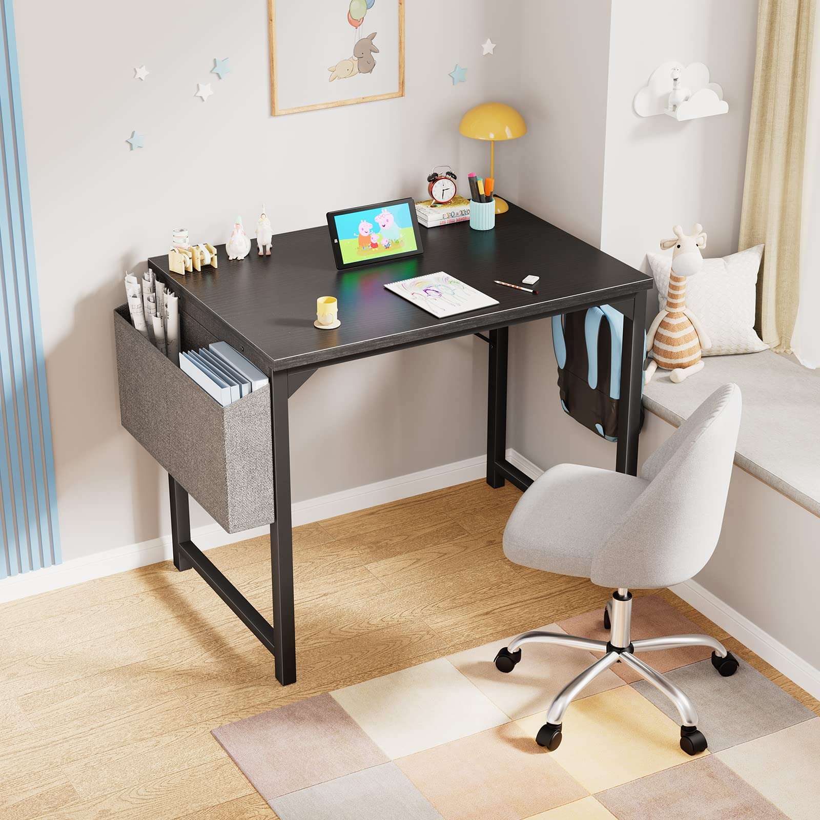 OLIXIS 55 Inch Computer Desk Writing Study Work Table with Storage Bag, Headphone Hooks for Home Office 4