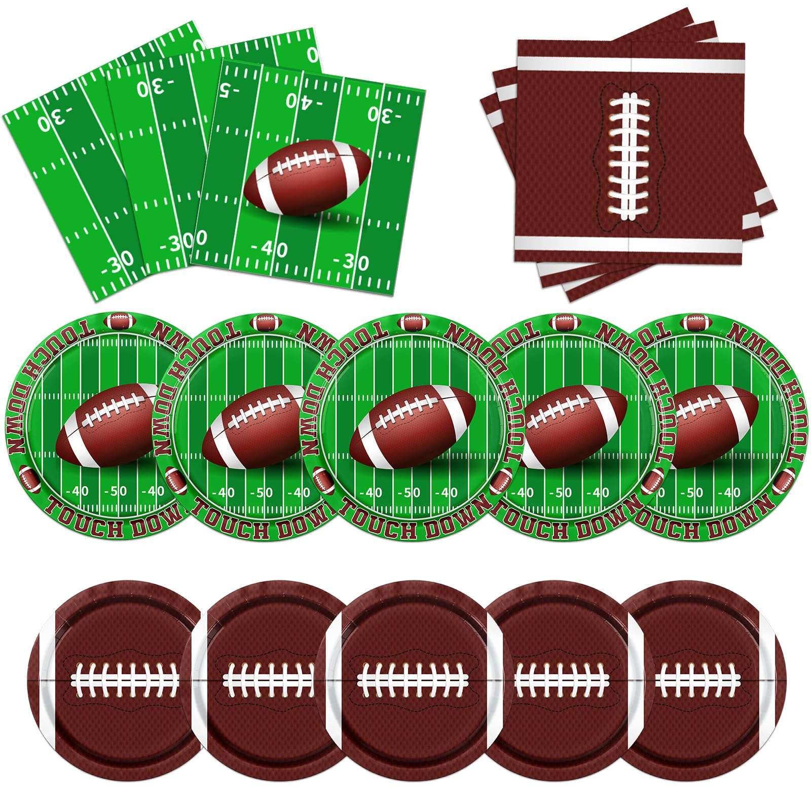 Football Party Decorations,100pcs Football Paper Plates and Napkins Tableware Includes Touchdown Plates and Football Napkins for Gameday Tailgate Party Football Themed Party Decorations,Serve 25 2
