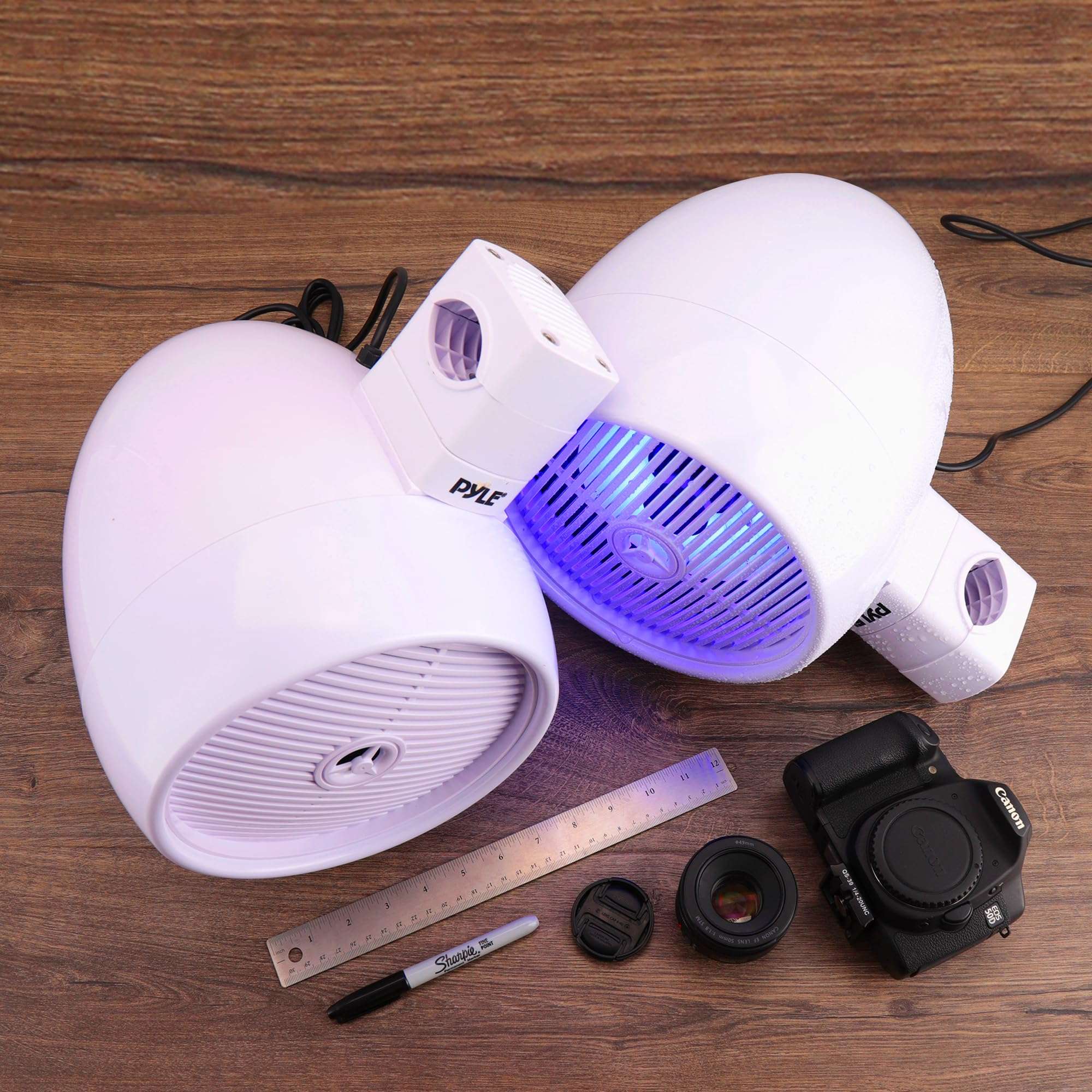 Pyle Bluetooth Waterproof Off-Road Speakers - 8” 300W 2-Way Marine Wakeboard Tower Sound System w/LED Light, Full Range Outdoor Stereo Speaker for Car ATV UTV, Jeep, Boat, Includes Brackets (White) 3