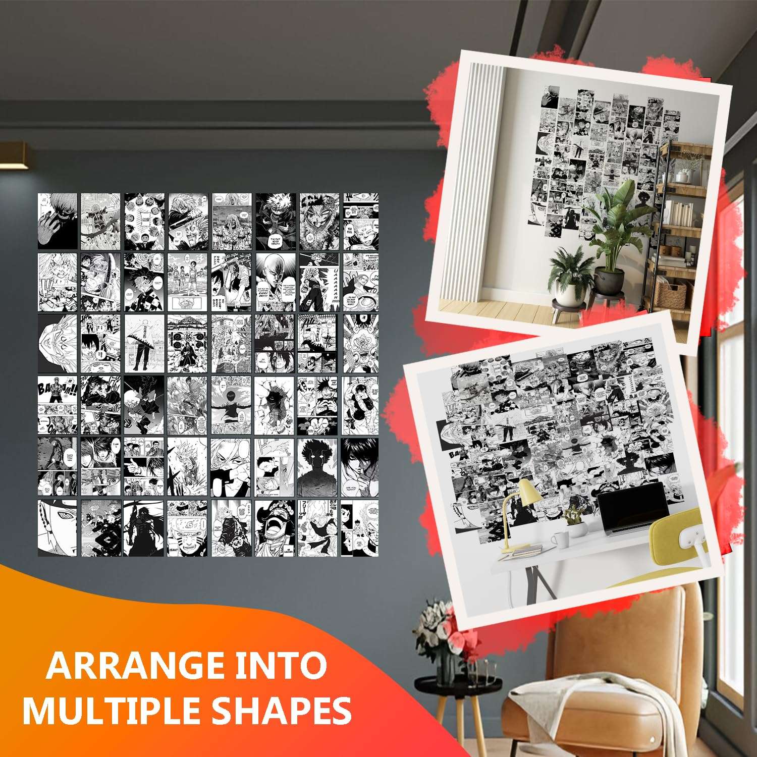 VEENSHI Set of 48 Manga Wall Collage kit | Mix Anime Manga Panels | Anime Room Posters | 300 GSM Thick Posters Sheets | Mix Otaku Poster 6