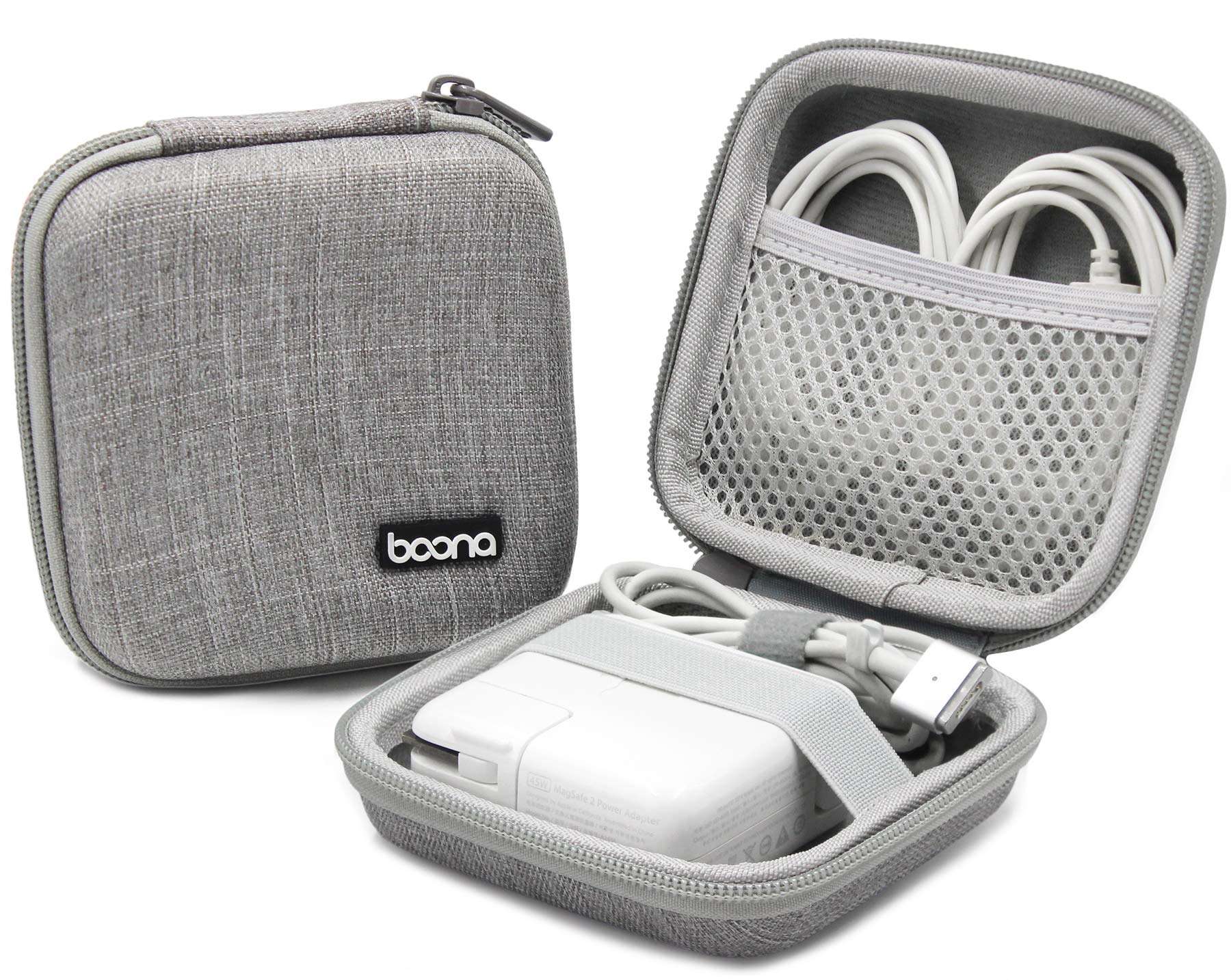 BOONA MacBook Power Adapter Exclusive Organizer Case, Hard Shell Portable Electronics Accessories Travel Storage Carrying Bag for Laptop, Gadgets, Cables, Cords, USB Drives, Earphones - Small, Grey 1
