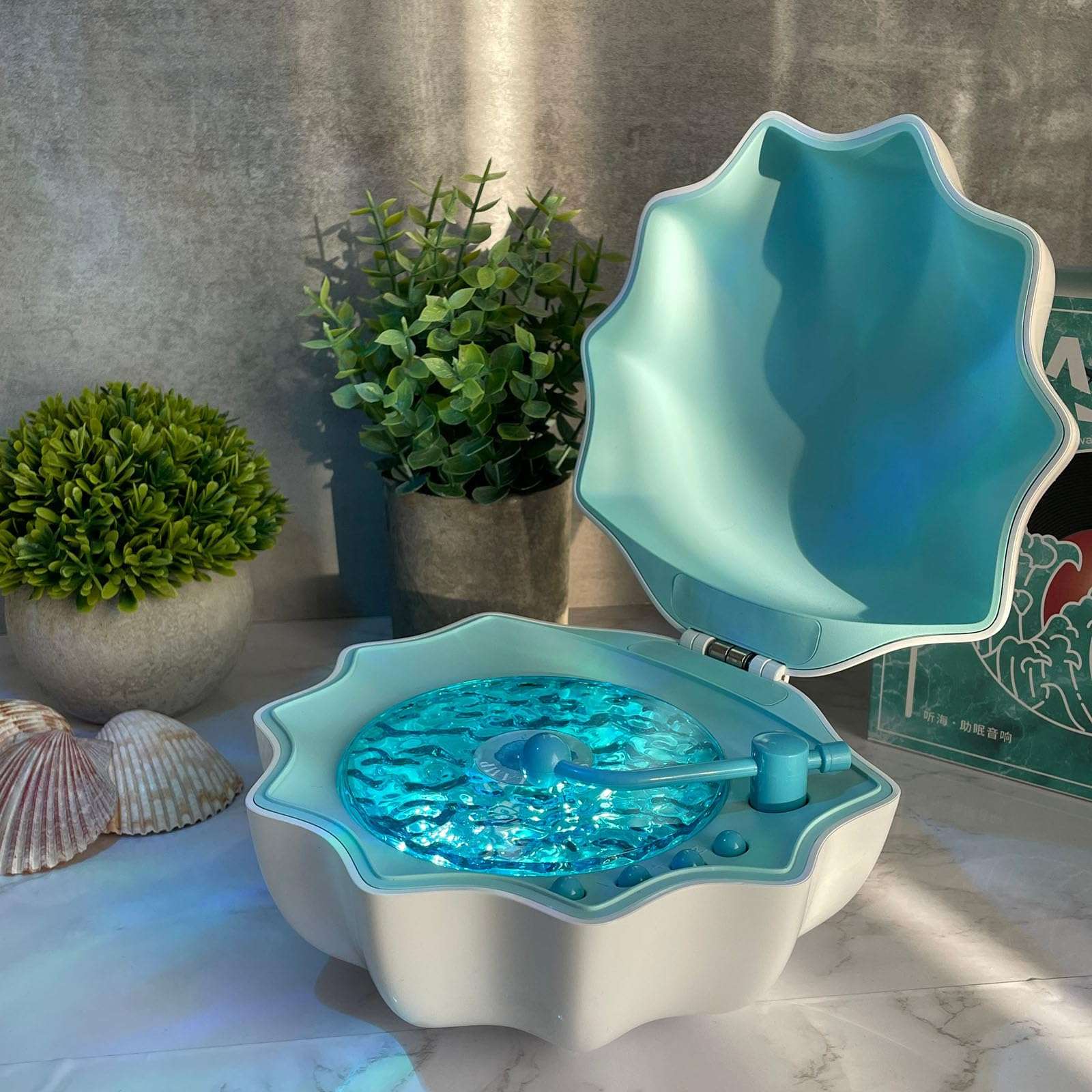 Moana Shell Speaker, Northern Light Shell Record Player, Shell Ocean Wave Projector Lamp with Bluetooth Music Player, White Noise Sound Machine Built-in Music Box for Bedroom Room Decor (Blue) 3