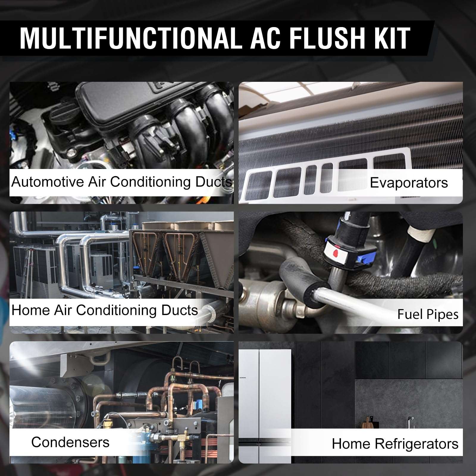 QPKING AC Flush Kit Car Air Conditioner System Pipe Cleaning Bottle Flush Canister Clean Tool for Auto HVAC Pipe Line Cleaning,R134A R12 R22 R404 R410A with 220 PSI Gauge, Air Plug Fittings & Hose 4