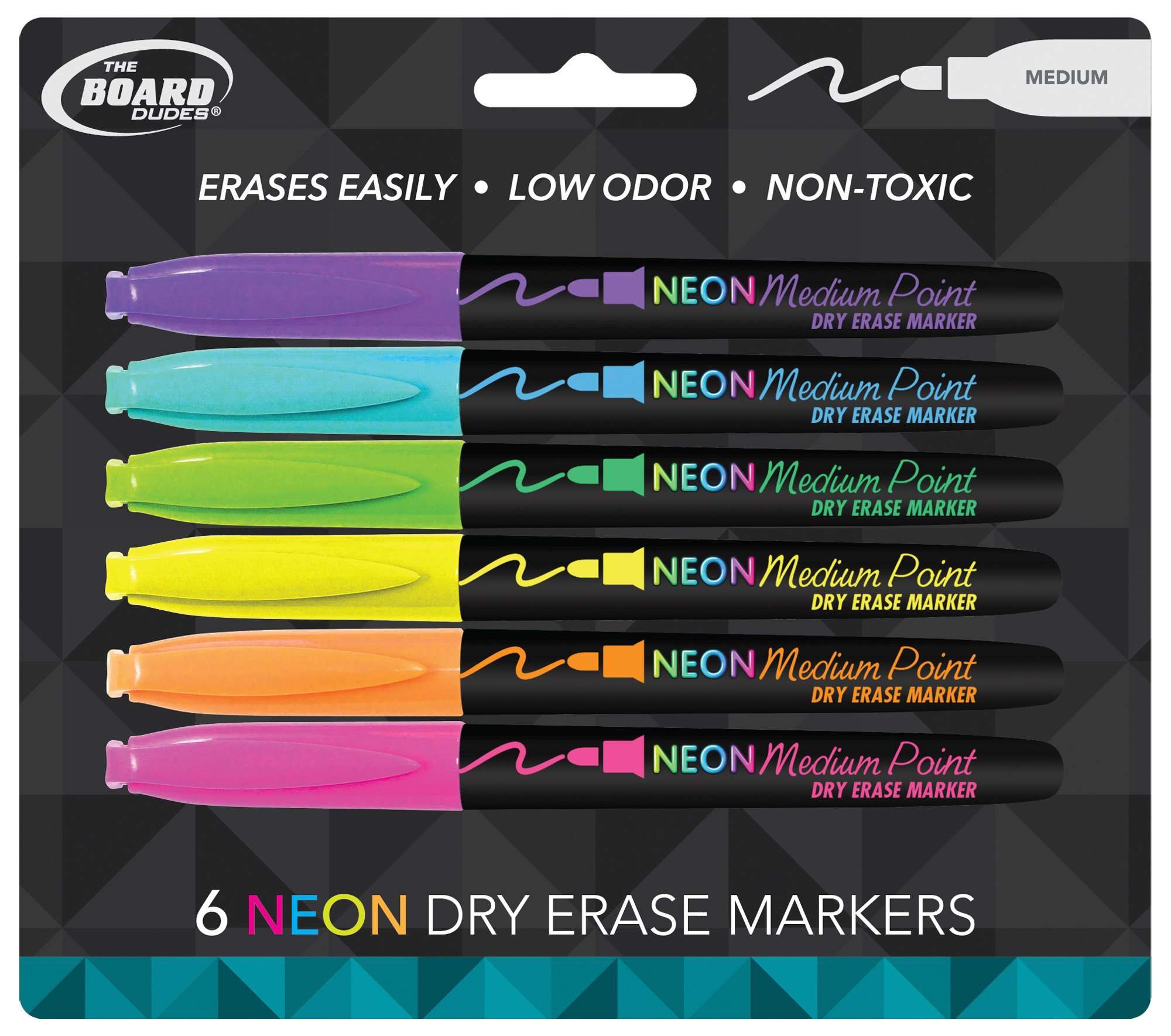 The Board Dudes CYJ58 Medium Point Dry Erase Markers - Neon, 6 count 2