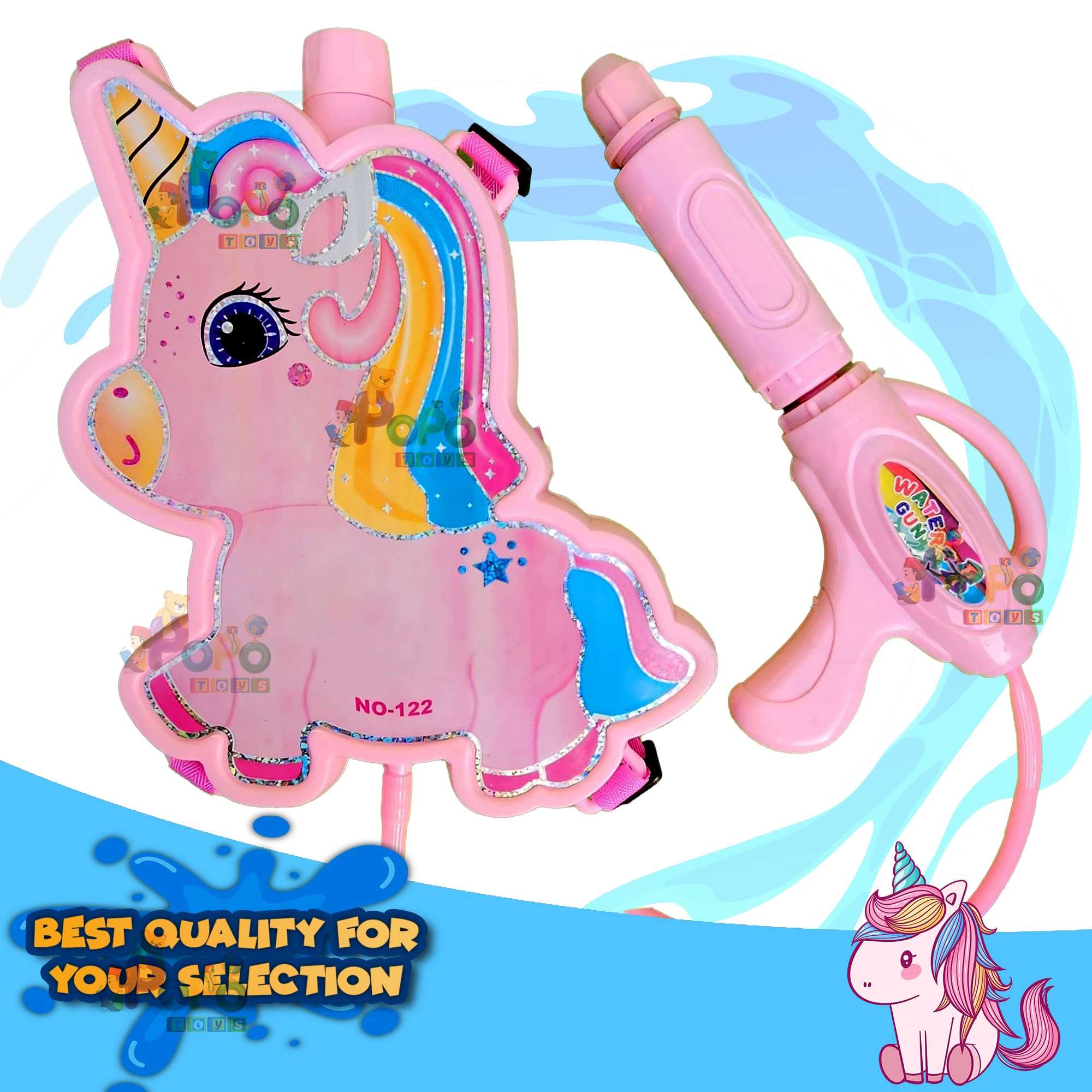 PoPo Toys Holi Pressure Pichkari with Unicorn Bag Tank- 3 LTR, with Free Balloons, Gulal and Surprise Holi Gift | Pink 2
