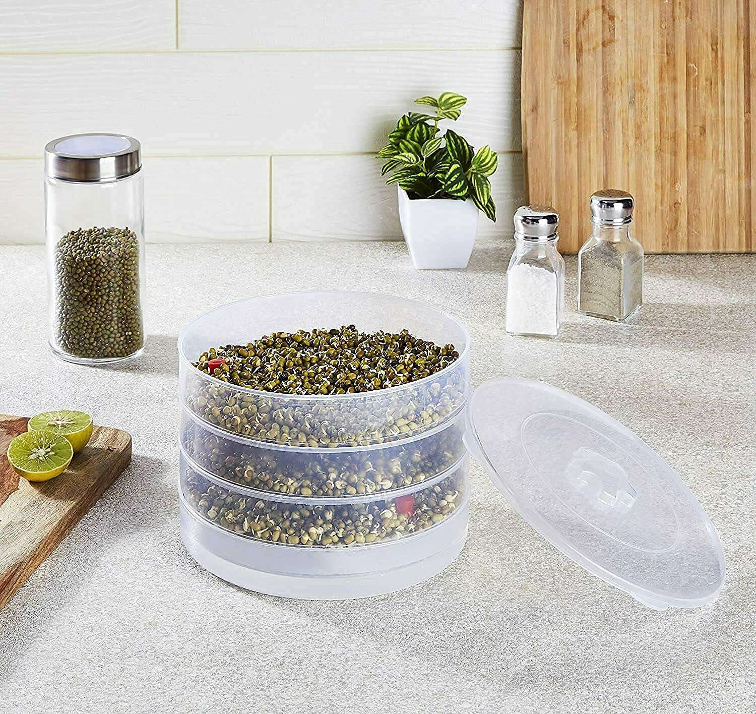 DUE20 1PCs Plastic 4 Layer Sprout Maker, Making Fresh Sprout Beans, Home, Healthy Fresh Sprouted Beans, Pulses ~ Transparent (4 layer) 3
