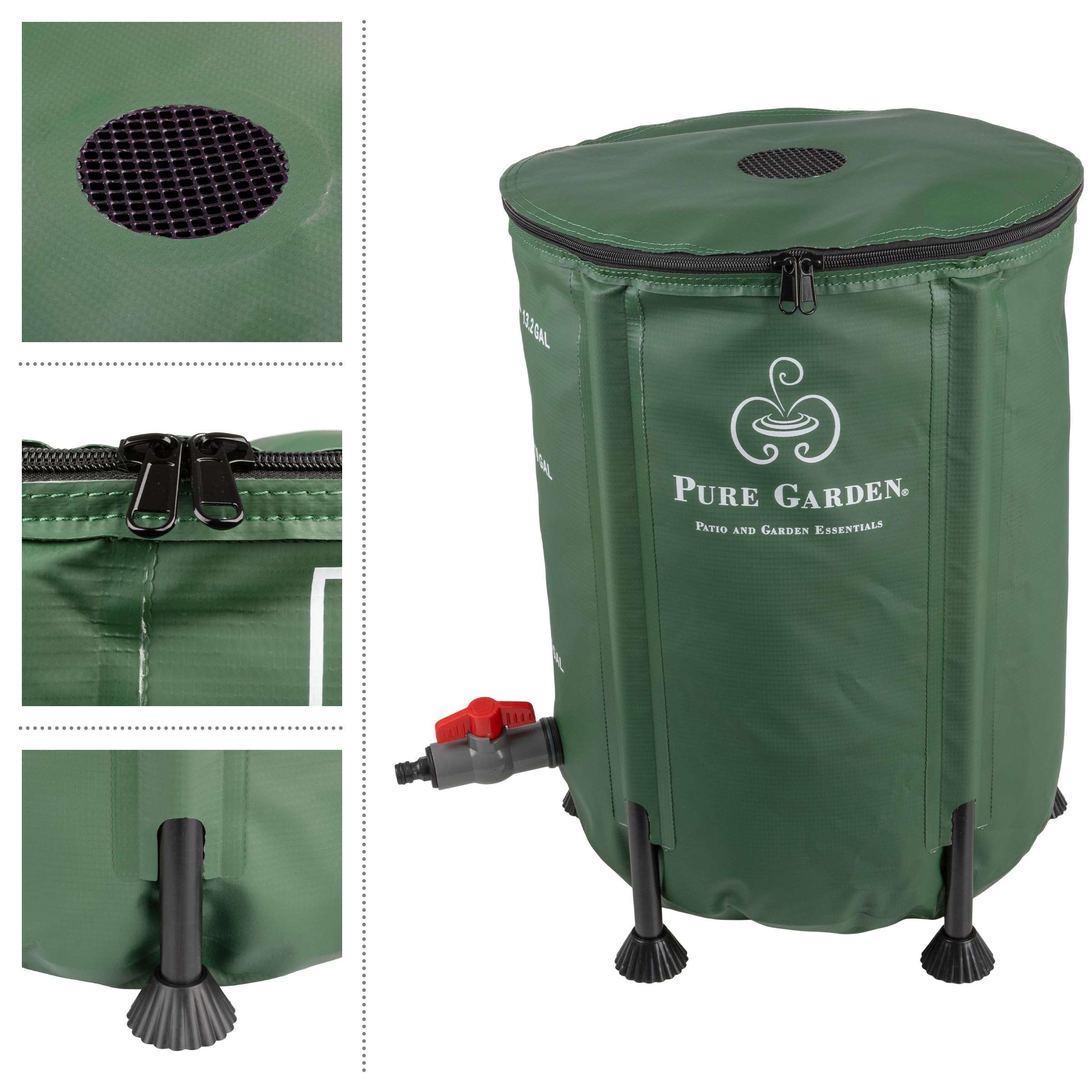 Pure Garden Rain Barrel - 13.2-Gallon/50-Liter Collapsible Water Container for Catching Rainwater - Portable Water Tank with Outflow Valve (Green) 6