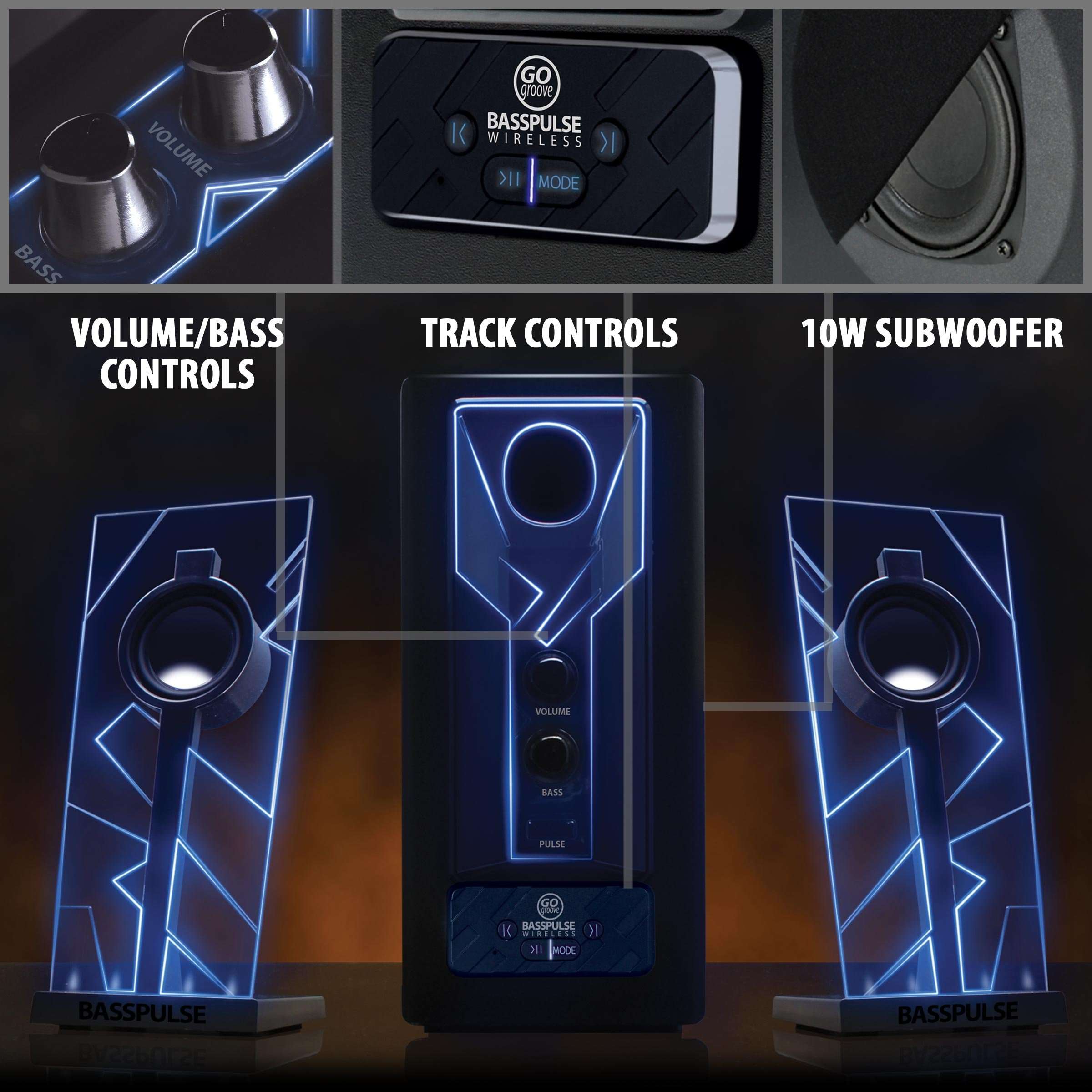 GOgroove BassPULSE Bluetooth 2.1 Computer Speakers with Subwoofer, Blue Glow LED Lights and Wireless Connection - Compatible with Your Gaming Desktop PC, Laptop and Other Bluetooth Devices 6
