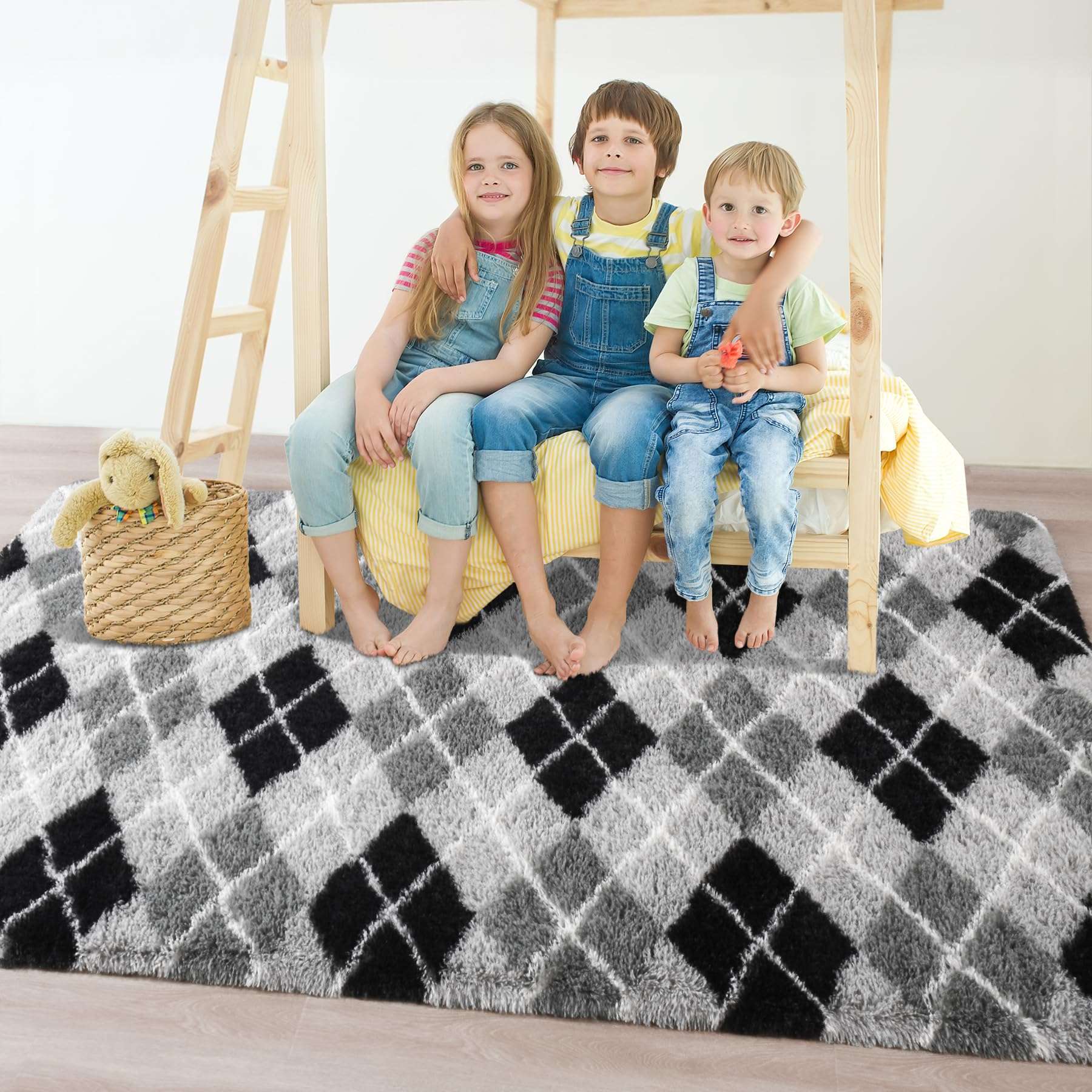 Chicrug Cute Rainbow Area Rugs for Girls Bedroom, 5x8 Feet Fluffy Kids Rug for Room Decor, Shag Soft Dorm Bedside Playroom Carpet for Baby Nursery Room 3