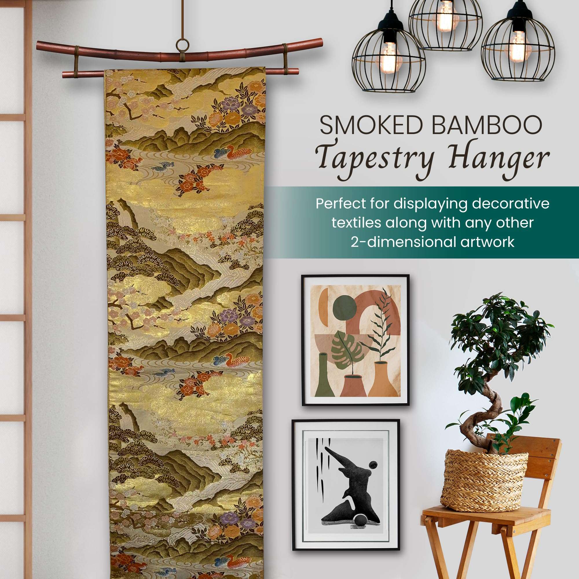 Sea of Trees Japan Smoked Bamboo Tapestry Wall Hanger, Zen Pagoda Style - Up to 36 Inch Tapestry 3
