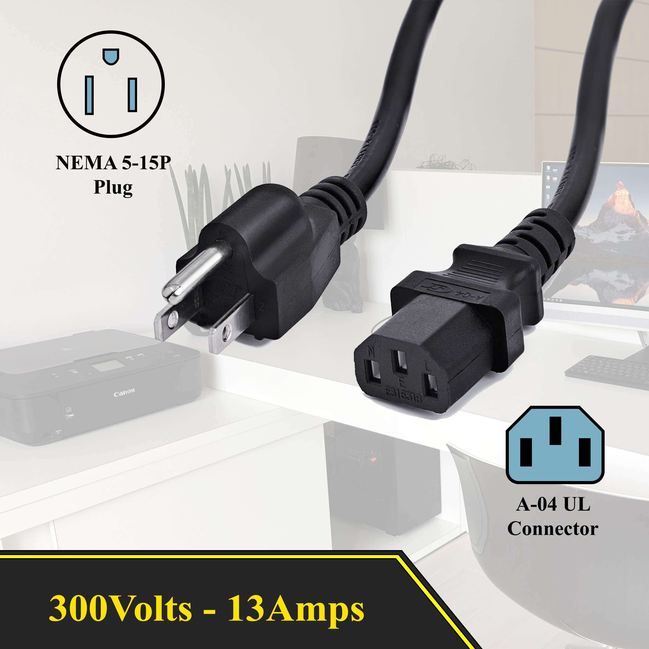 ClearMax 25 Feet Universal Power Cord Replacement, 18AWG AC Power Cable, 3 Prong Extension Cord for PC or Monitor, UL Approved, Black 4