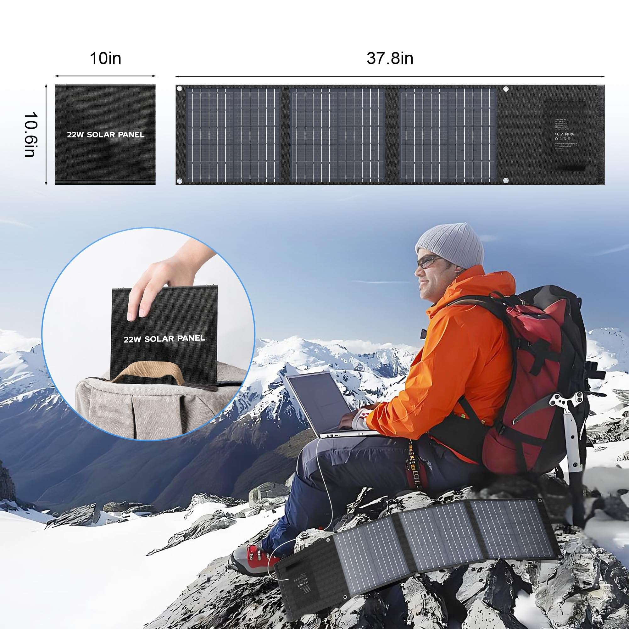 Enginstar 22W Portable Solar Panel for Power Station Solar Charger for Solar Generator Foldable Solar Panel for Camping RV Trip, QC3.0 USB Ports & DC Output, Compatible with iPhone Ipad, Laptop etc 3