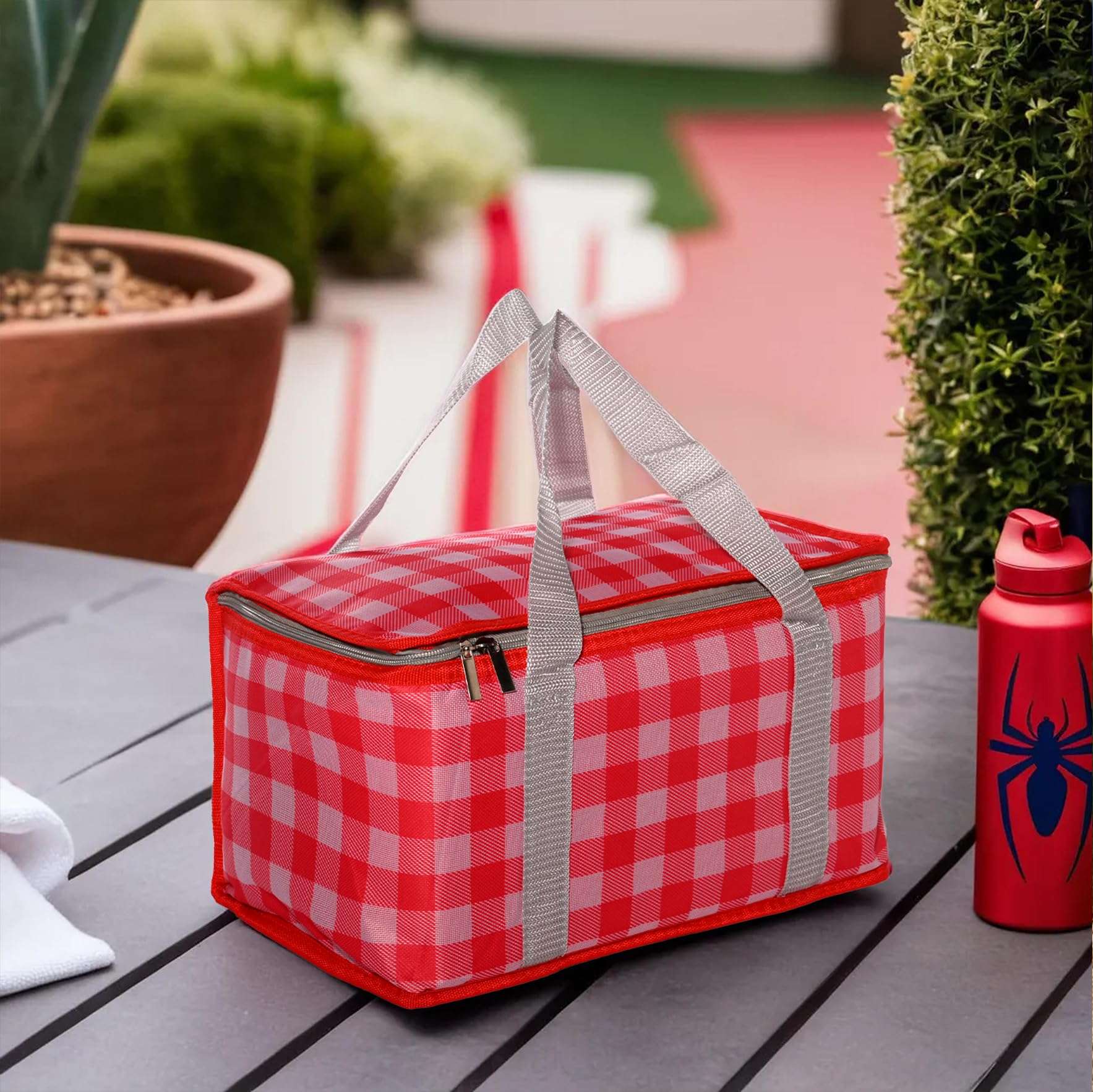 Kuber Industries Picnic Bag | Food Carrier Bag | Travel Camping Bags | Folding Camping Bag | Picnic Bag for Catering-Camping-Travel | Food Storage Bag with Handle | ZH018RD | Red 3