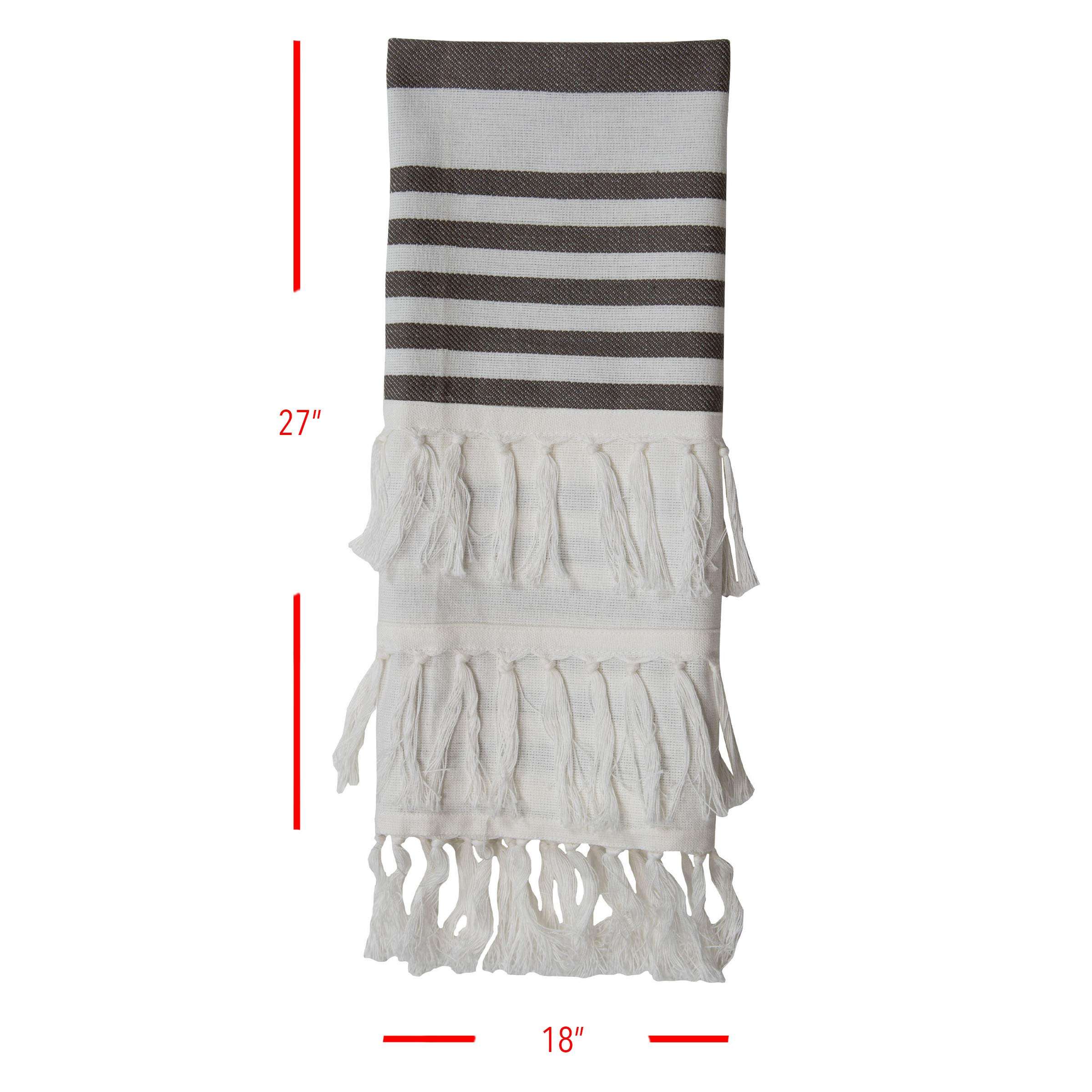 Foreside Home & Garden Gray Tea Towel Striped 27 x 18 Inch Woven Kitchen Hand Sewn Fringe 6