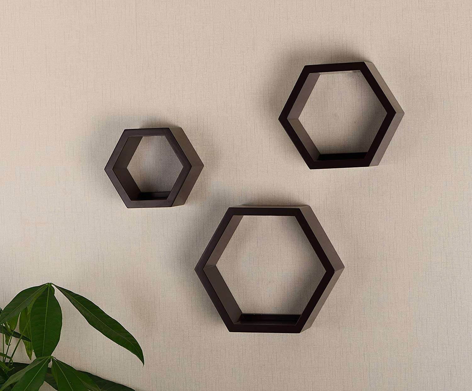 AAFIYA HANDICRAFTS Hexagonal Floating Shelves Wall Mounted, Set of 3 Hexagon Shape Storage Shelves Display Racks for Bathroom Kitchen Office Living Room 3
