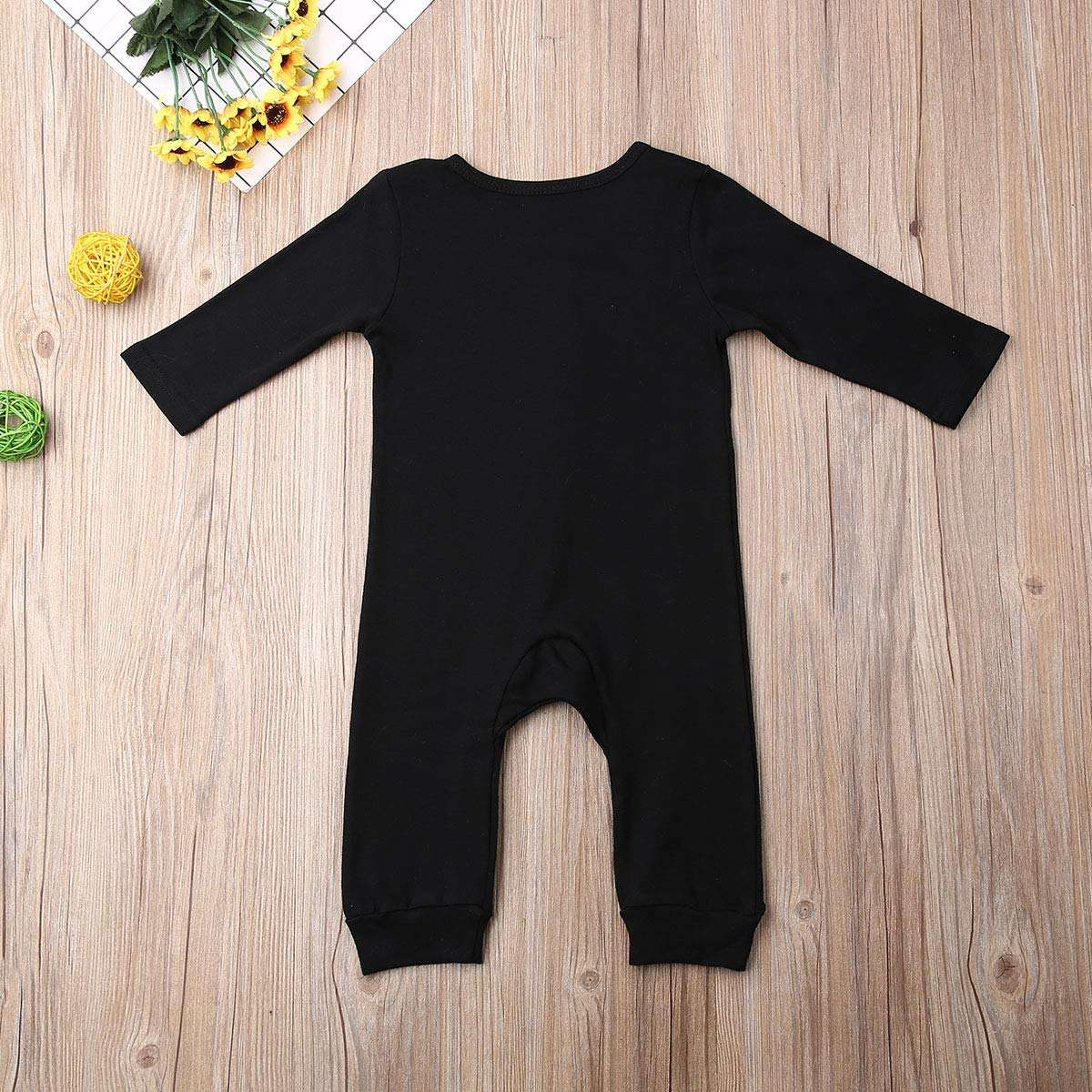 Marksmile Newborn Unisex Baby Bodysuit Long Sleeve Button Down Solid Color Romper Footies Cotton Jumpsuit (Black & Romper, 6-12 Months) 4