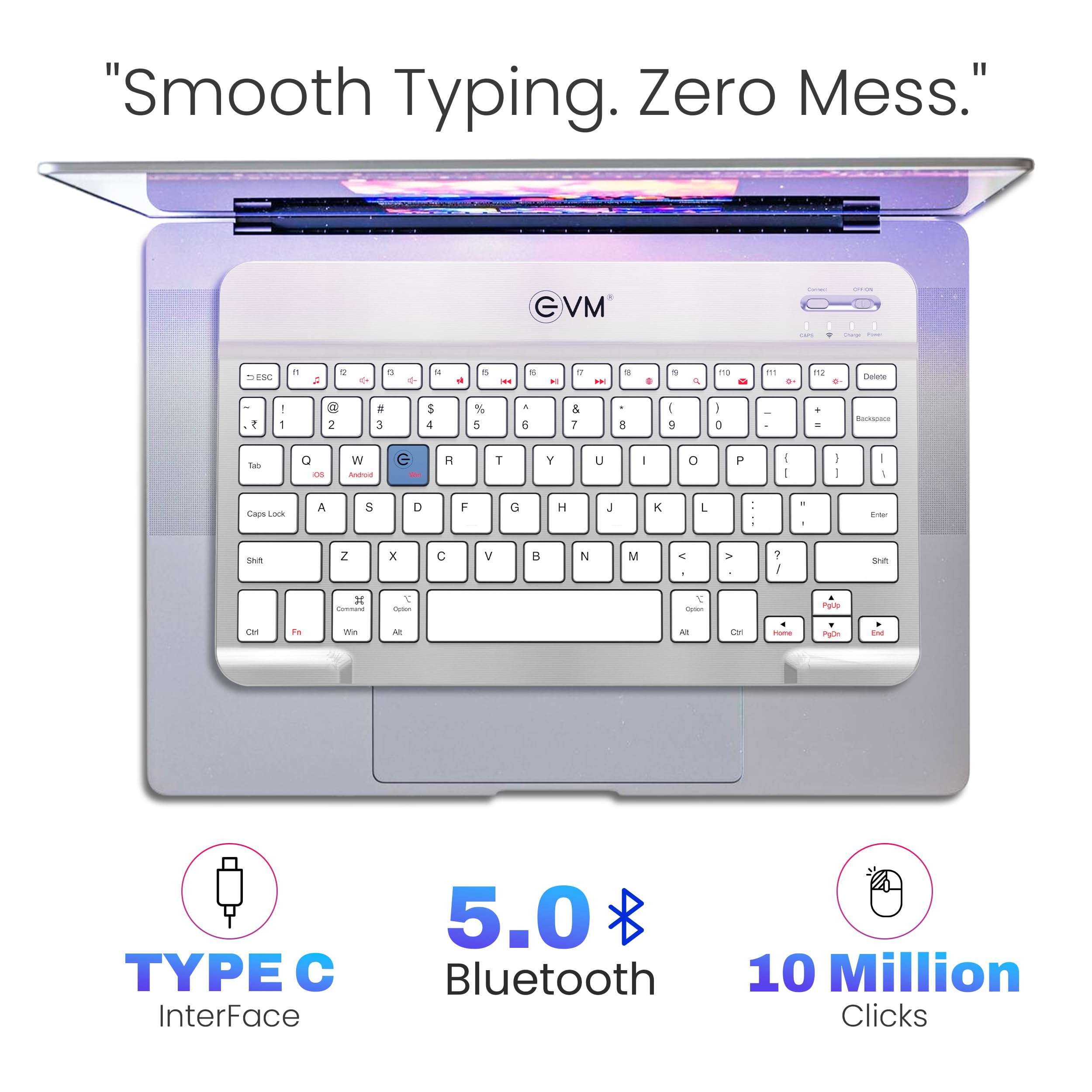 EVM EnEdge 9.7" Wireless Bluetooth Keyboard – Rechargeable, Ultra-Slim & Lightweight, Type-C Charging, Compatible with Tablets, Smartphones & Multi-Device Use 1-Year Warranty (WLKM-S) 6