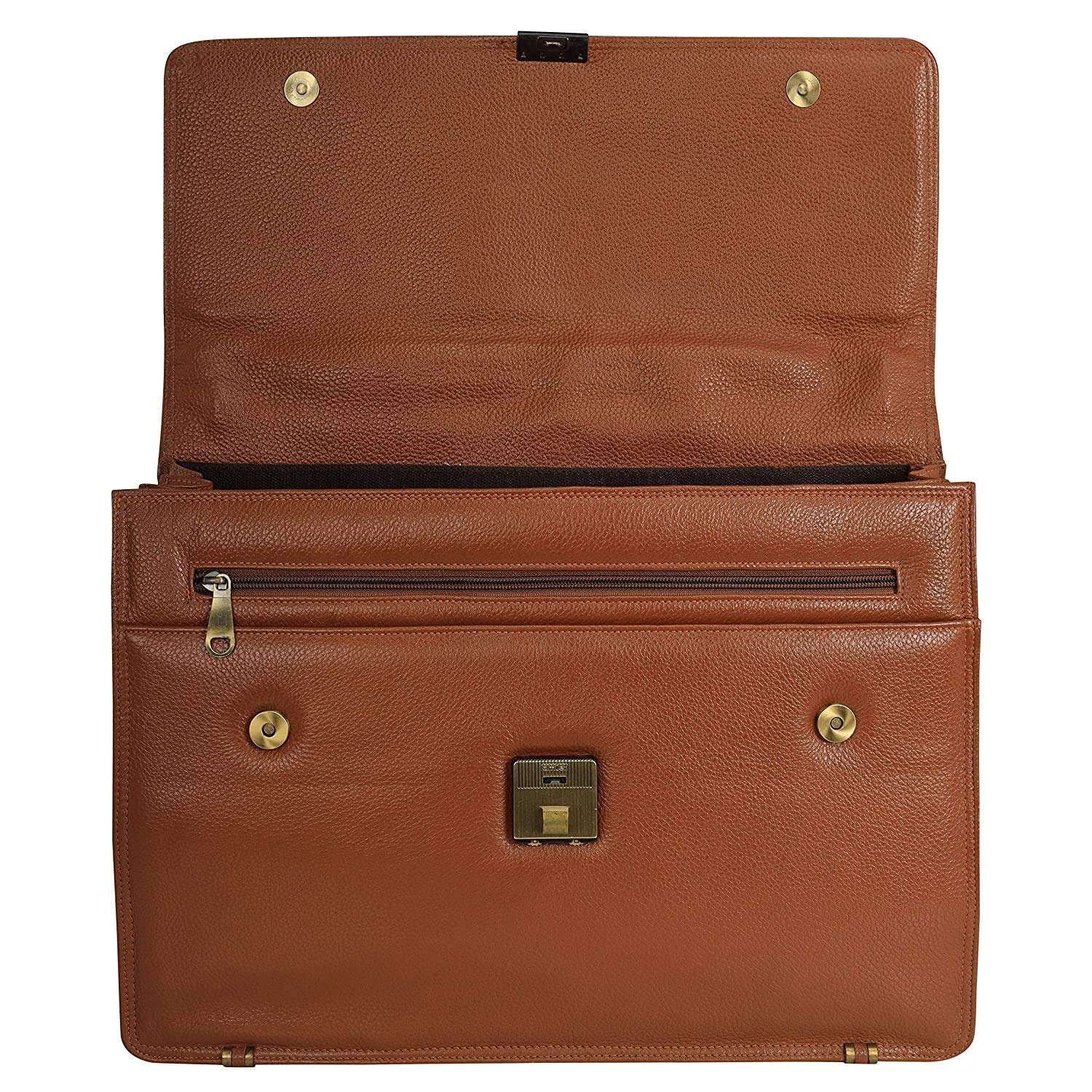 Reo Leather | Leather Office Messenger Bag for Men |15.6'' Laptop Compartment| |Expandable Features| Cross Body Shoulder Strap | 3 Digit No. Lock Closure | 22 Liters (Black) (Tan) 4