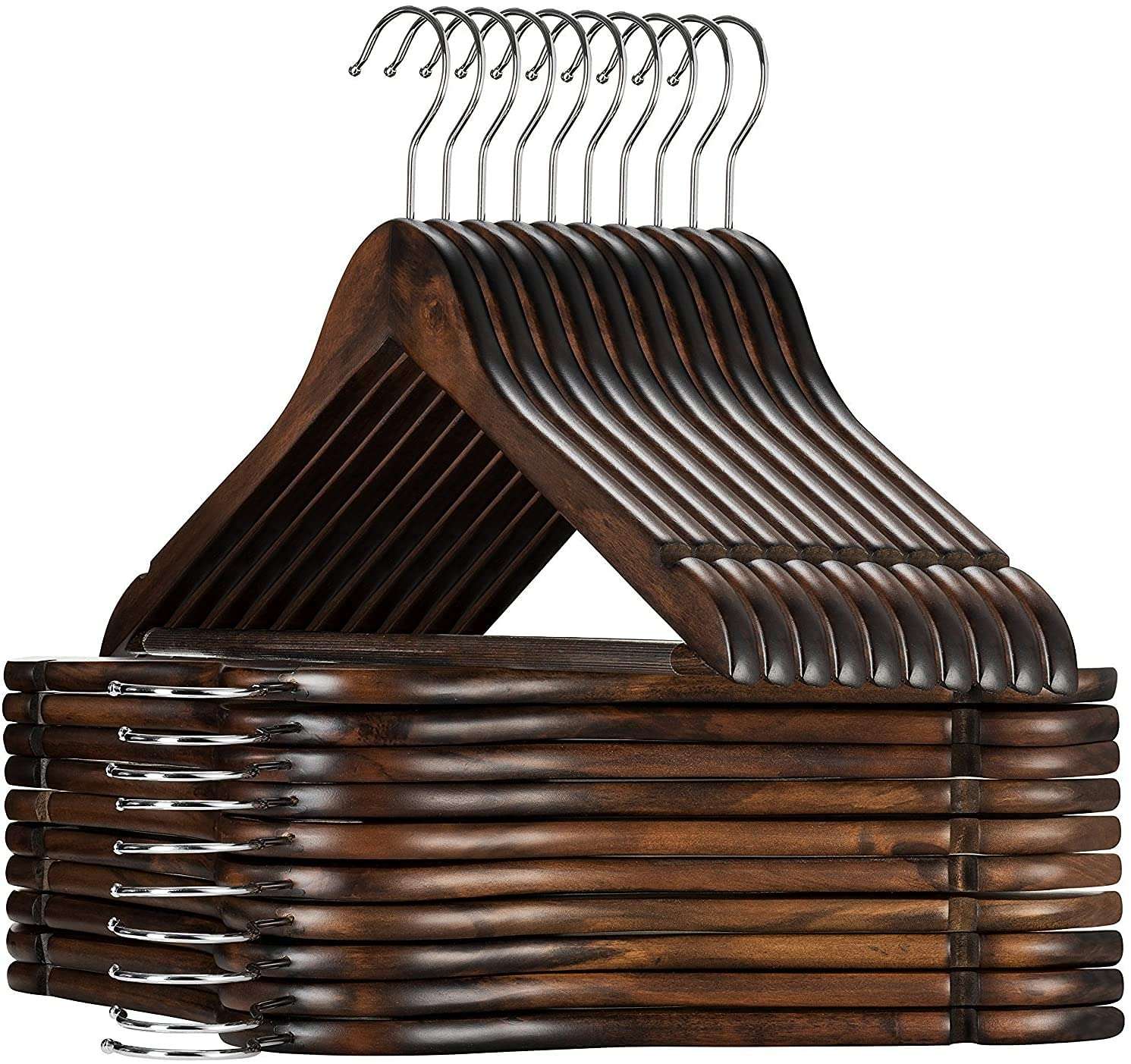 Evolluxi Lotus Wooden Hangers, Diwali Gift Hampers Solid Wood Shirt Hangers, Dress Coat Jacket Clothes Hangers, with Extra Smooth Finish, 360 Degree Swivel Hook(Retro) (Walnut, Pack of 12)