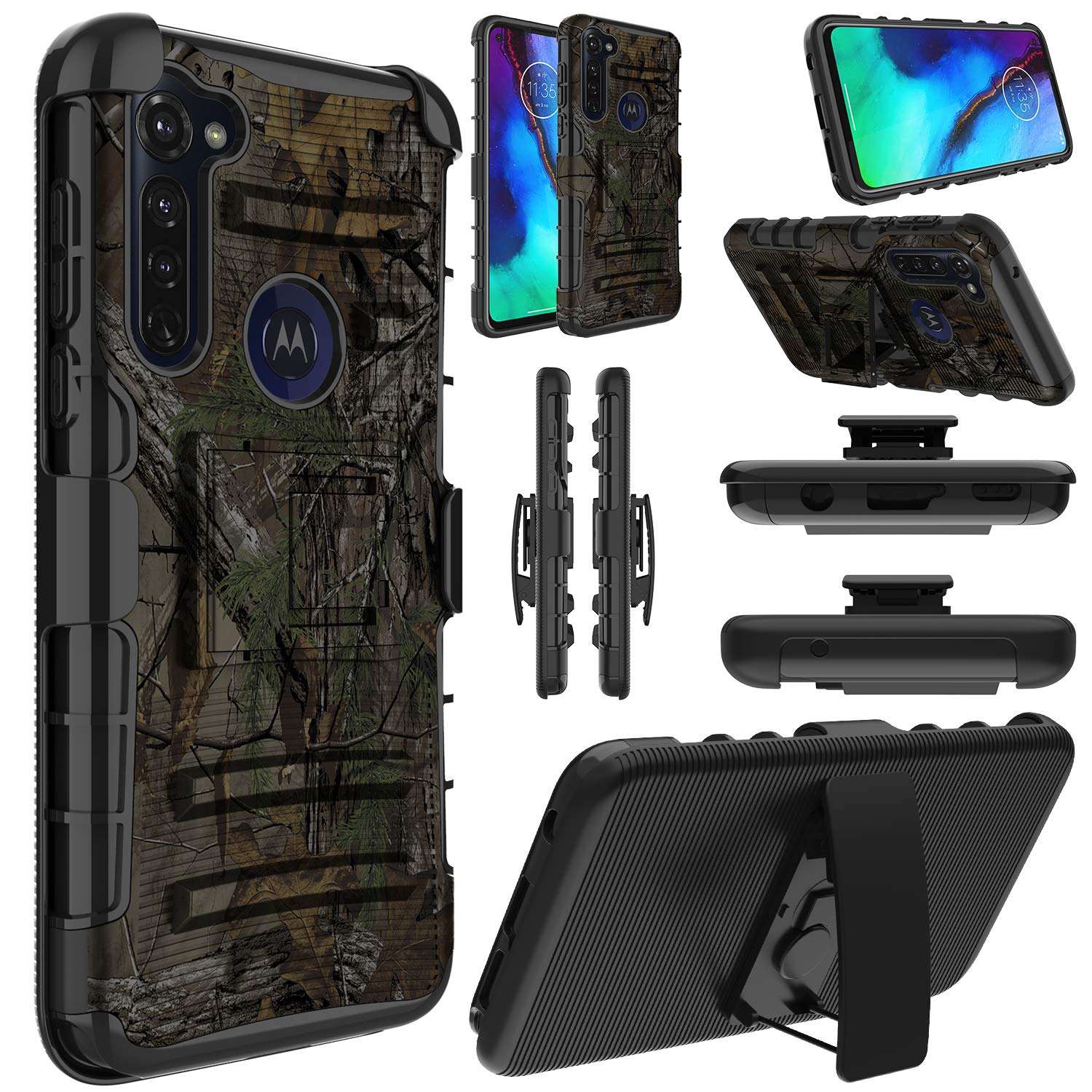 Elegant Choise Motorola Moto G Stylus Case, Shockproof Rugged Kickstand and Swivel Belt Clip Hybrid Holster Heavy Duty Full Body Rubber Armor Defender Protective Cover for Moto G Stylus (Camo) 1