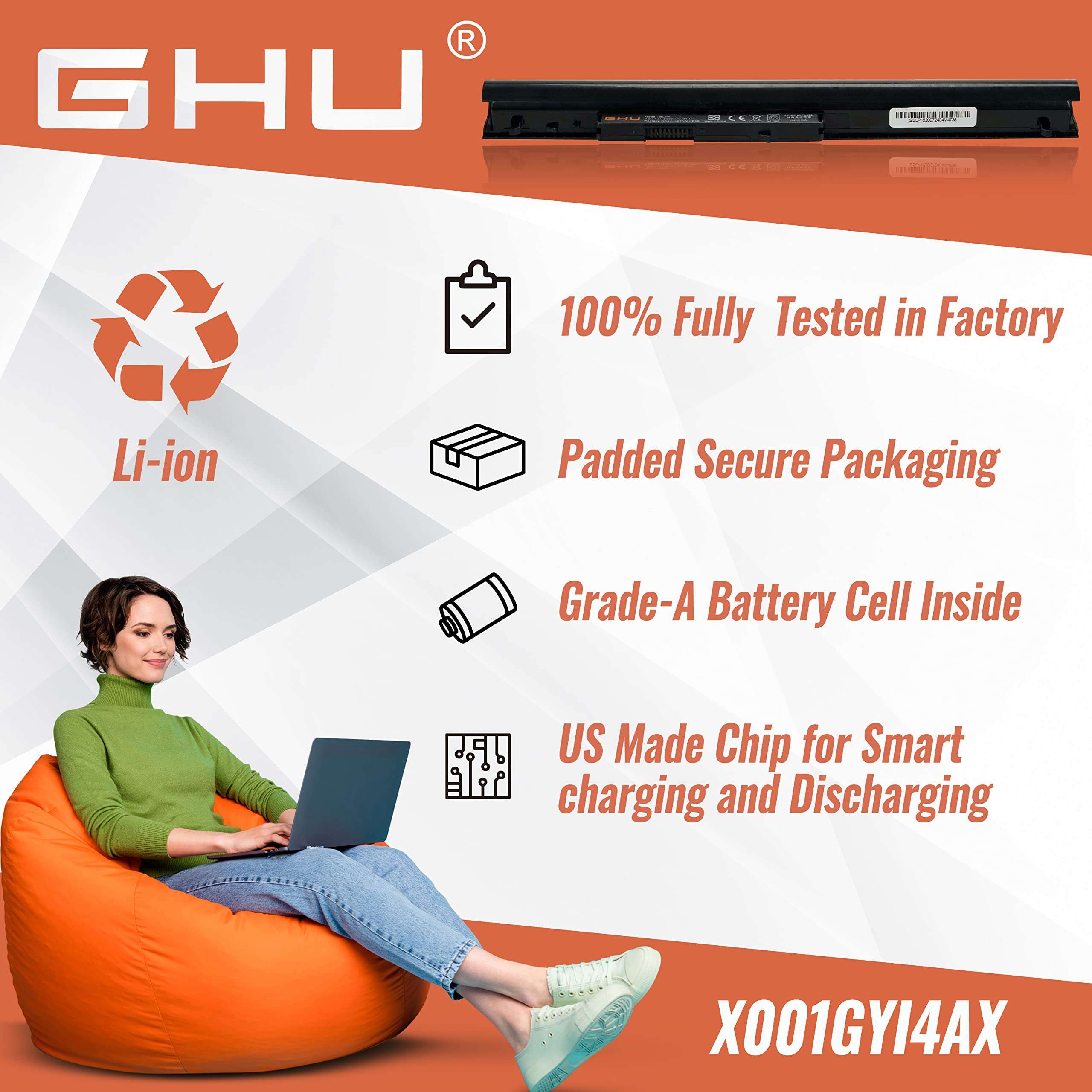 GHU New Battery 38 WH 14.8V 2600mAh Replacement Battery for OA04 OA03 740715-001 746641-001 746458-421 HSTNN-LB5Y HSTNN-LB5S HSTNN-PB5Y Li-ion 4cell 0a03 0a04 250 G3 250 G2 255 G3 15-g020dx 6