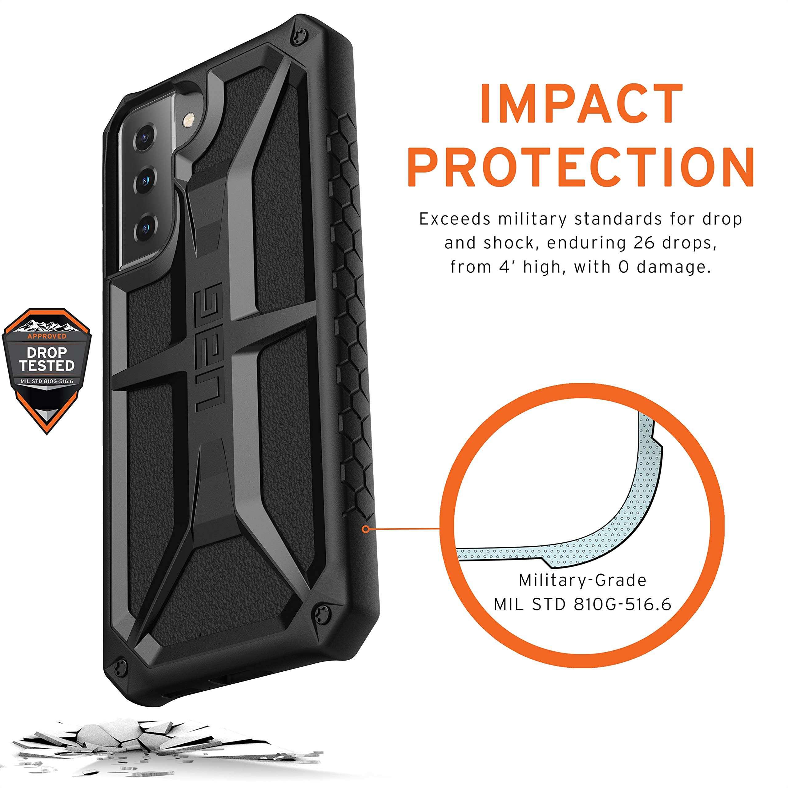 URBAN ARMOR GEAR UAG Designed for Samsung Galaxy S21 Plus Case Black Rugged Lightweight Slim Shockproof Premium Monarch Protective Cover, [6.7 inch Screen] 3