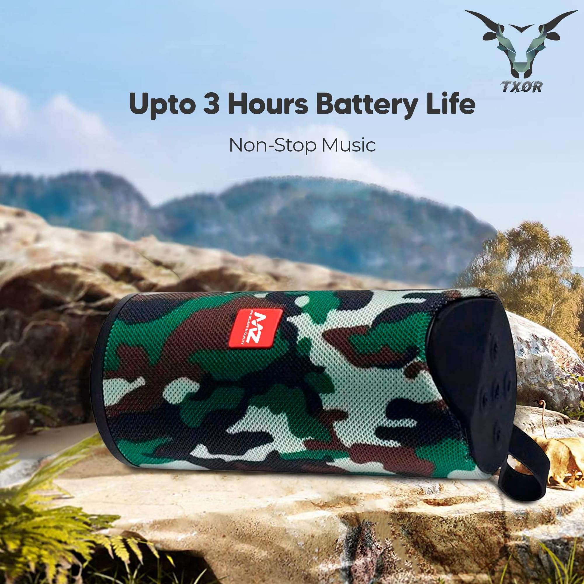 TXOR Stan, 10W IPX5 Bluetooth Speaker with TWS, Dynamic Powerful Bass and 1200 mAh Battery, USB and Memory Card Slot (Camouflage Green) 3