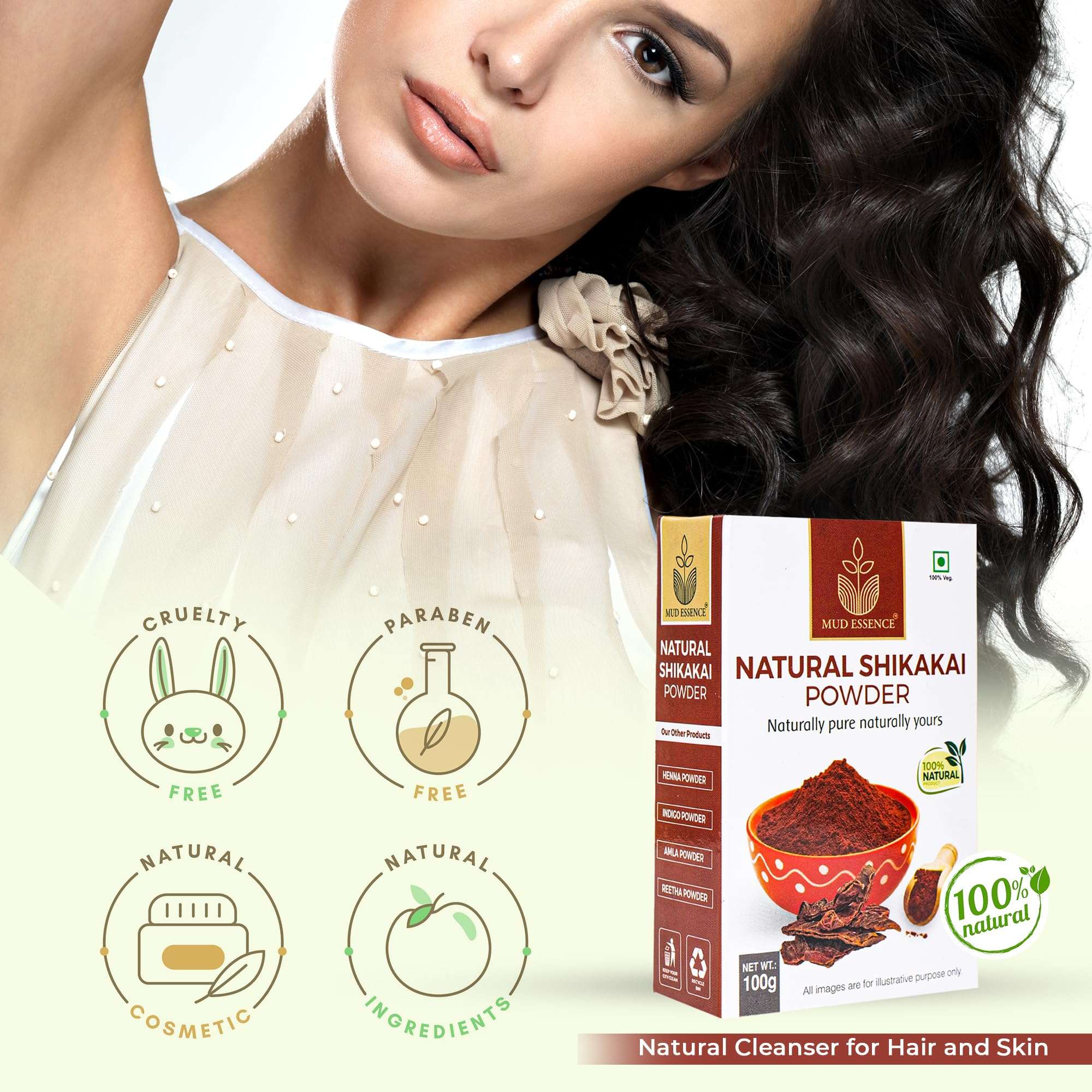 Mud Essence Shikakai Powder for Hair Nourishment, Natural Clensor for Men and Women 100gram 3