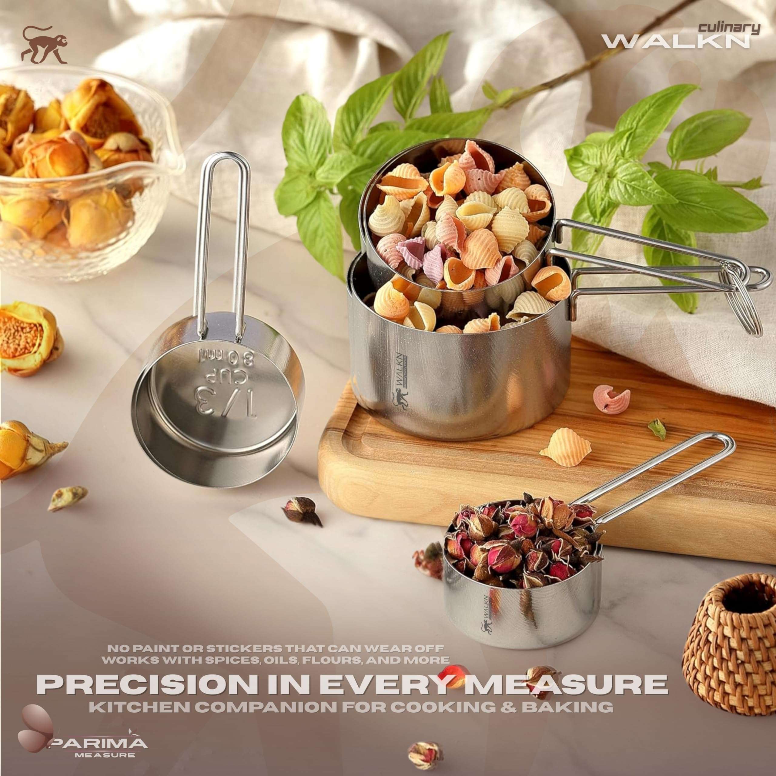 WALKN Stainless Steel Measuring Cups & Spoon Combo | Set of 4 Cups & 4 Spoons with Handles | Kitchen Gadgets for Cooking & Baking | for Dry or Liquid Ingredients 4