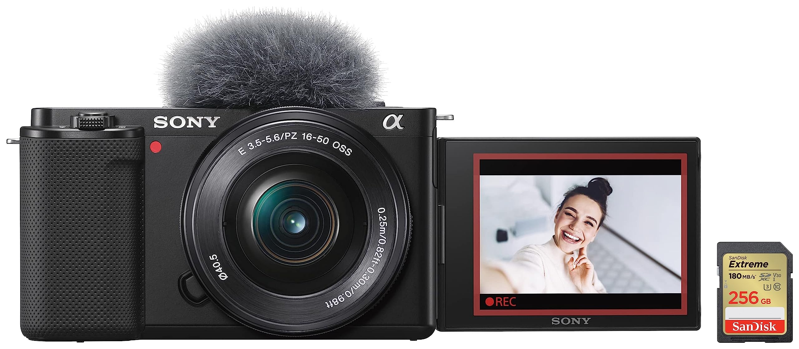 Sony Alpha ZV-E10L 24.2 Mega Pixel Interchangeable-Lens Mirrorless vlog Camera with 16-50 mm Lens & SanDisk Extreme SD UHS I 256GB Card for 4K Video for DSLR and Mirrorless Cameras 180MB/s Read