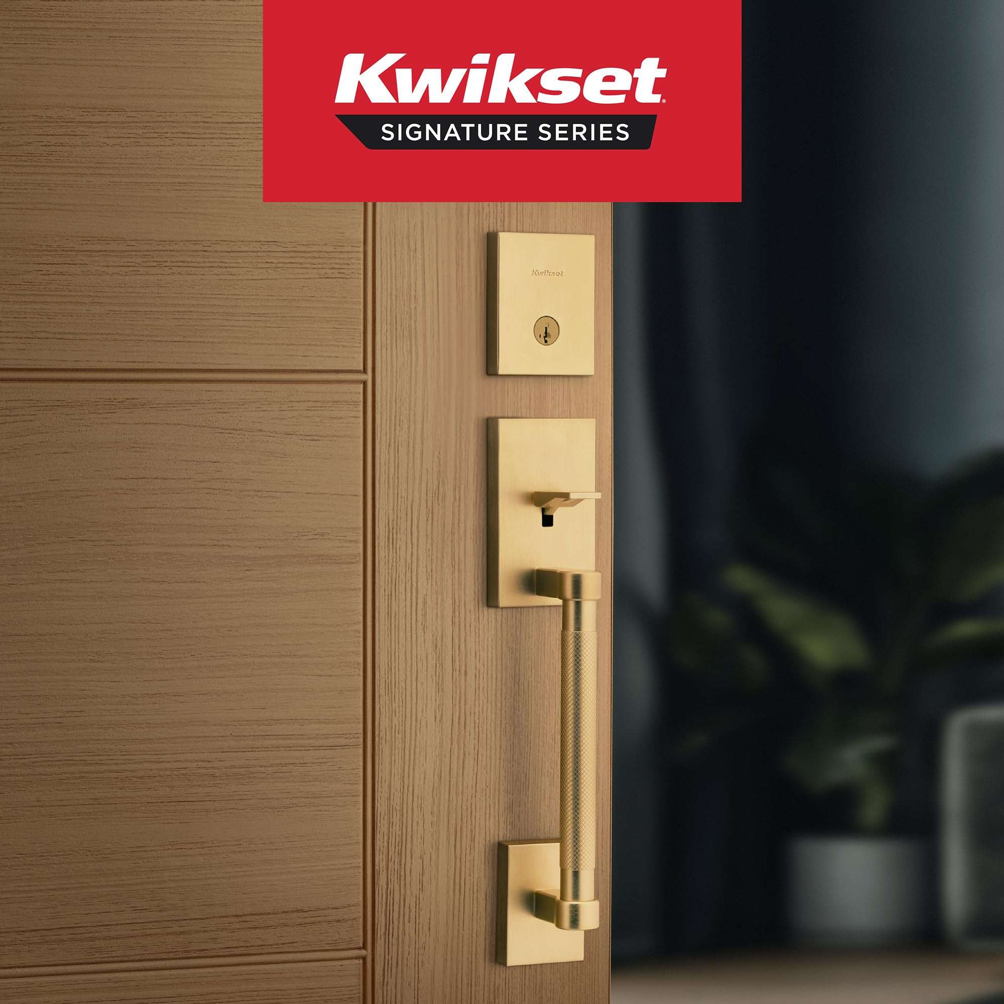 Kwikset Prava Front Door Lock Handle and Deadbolt Set, Entry Handleset Exterior with Interior Reversible Lever, Satin Brass, Pick Resistant SmartKey Rekey Deadbolt Security, with Microban Protection 3