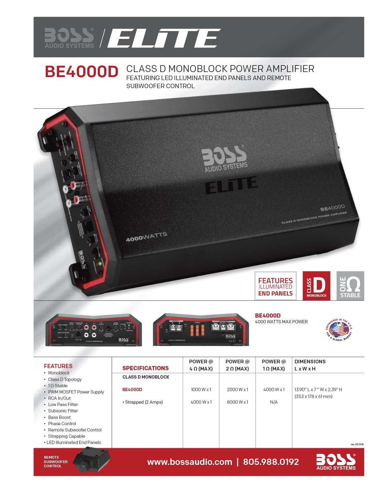 BOSS Audio Systems Elite BE4000D Class D Car Amplifier - 4000 Watts, 1 Ohm Stable, Digital, Monoblock, Mosfet Power Supply, Great for Subwoofers, Remote Subwoofer Control 6