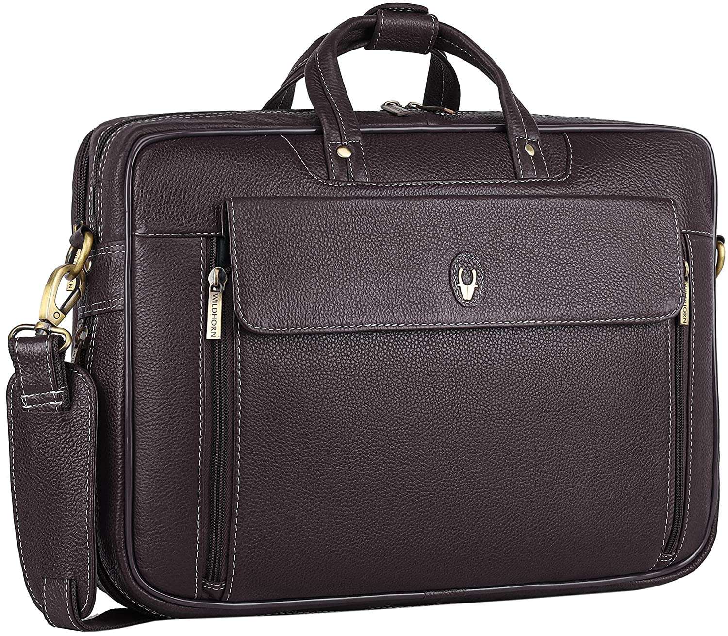 WildHorn Leather Laptop Messenger Bag for Men I Fits Upto 15.6 Inch Laptop/MacBook I Padded Laptop Compartment I Carry Handles with Adjustable Strap I DIMENSION : L-16 inch W-4 inch H-12 inch 1