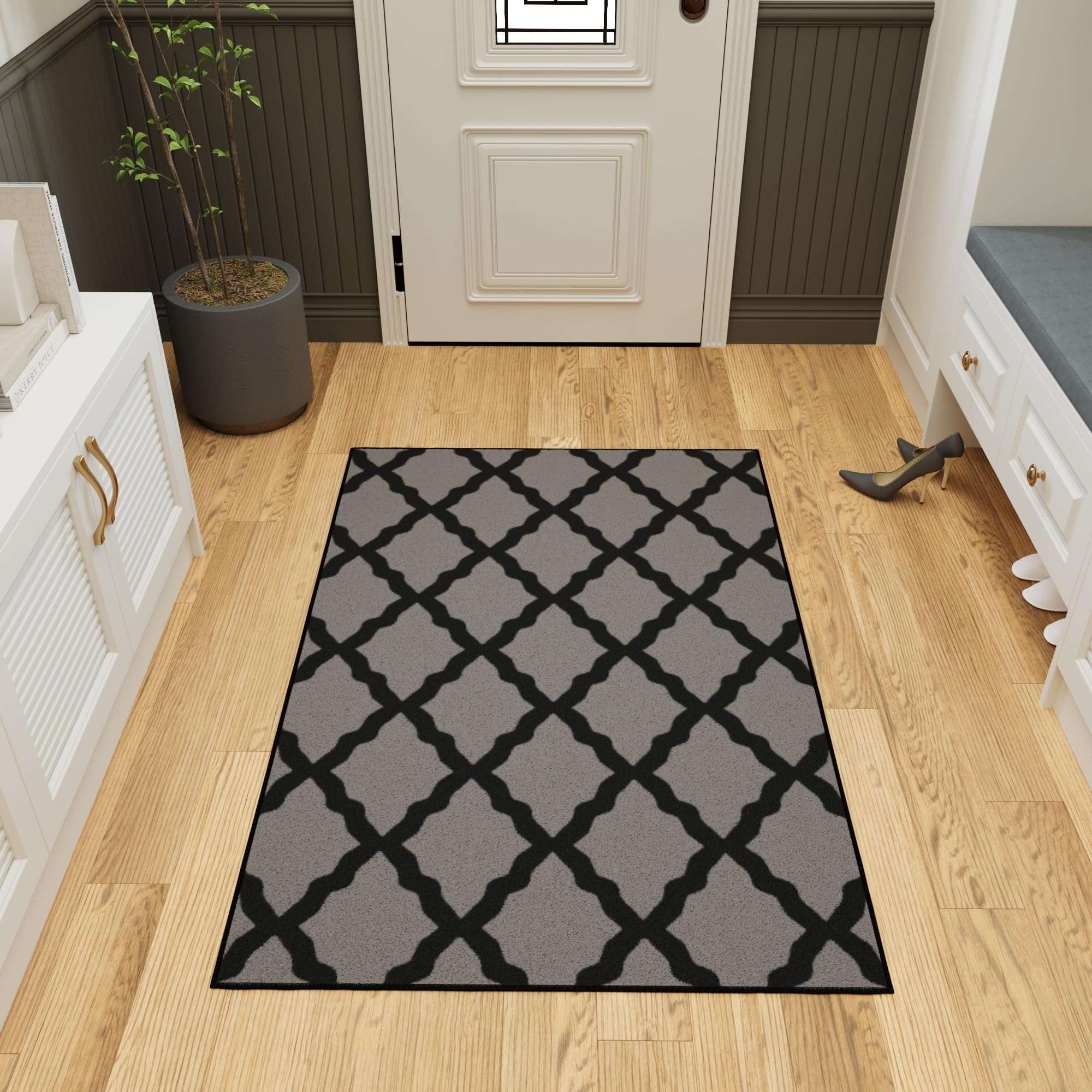 Ottomanson 3'3" x 5' Rugs for Living Room Trellis Area Rug for Bedroom - Non Slip Durable Large Floor Carpet for High Traffic Areas - Indoor Rug for Dining Room Kitchen Kids Playroom, Dark Gray