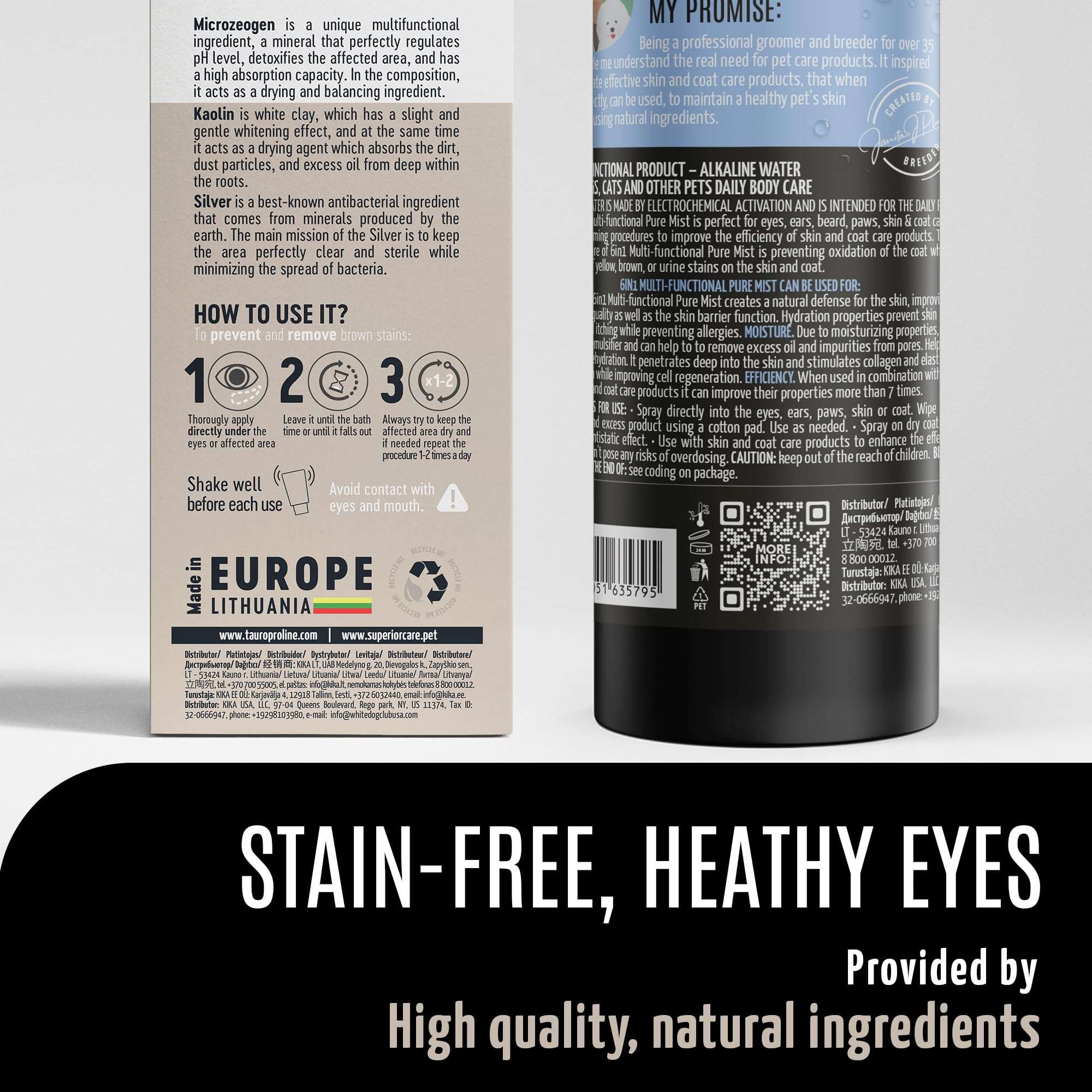 TAURO PROLINE Clear Eyes Solution Set 6in1 Multi-Functional Pure Mist and Stainless Look Clay Mask - Tear Stain Remover, Eye Cleaner - Eye Care Ear Care Grooming Treatment for All Dogs and Cats Eyes 6