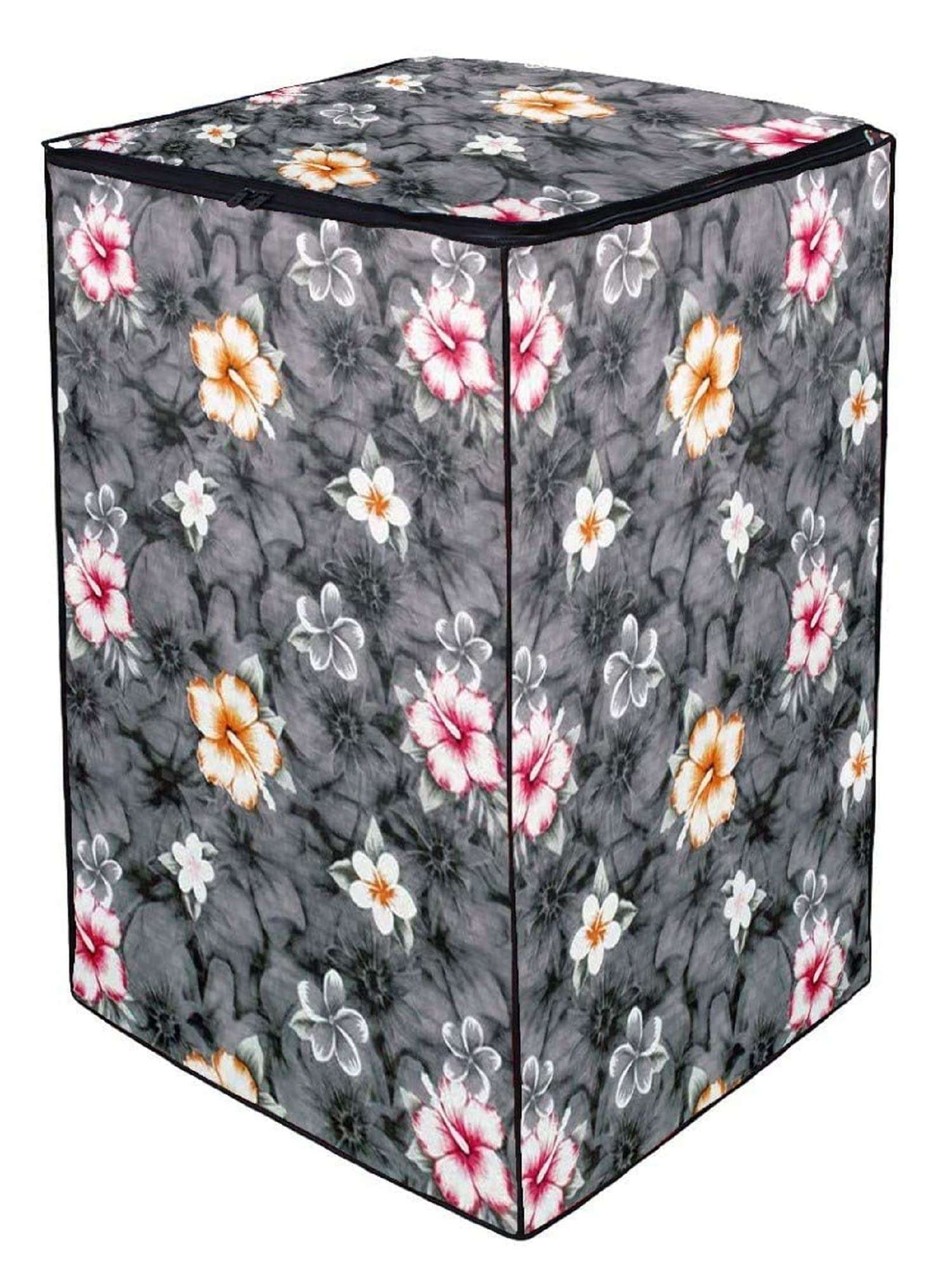 Anush Marino Waterproof & Dustproof PVC Top Loading Full Zip Clouser Washing Machine Cover for LG-8KG-T80SPSF2Z Fully-Automatic Washing Machine with Attractive Digital Prints (Grey Flower) 5