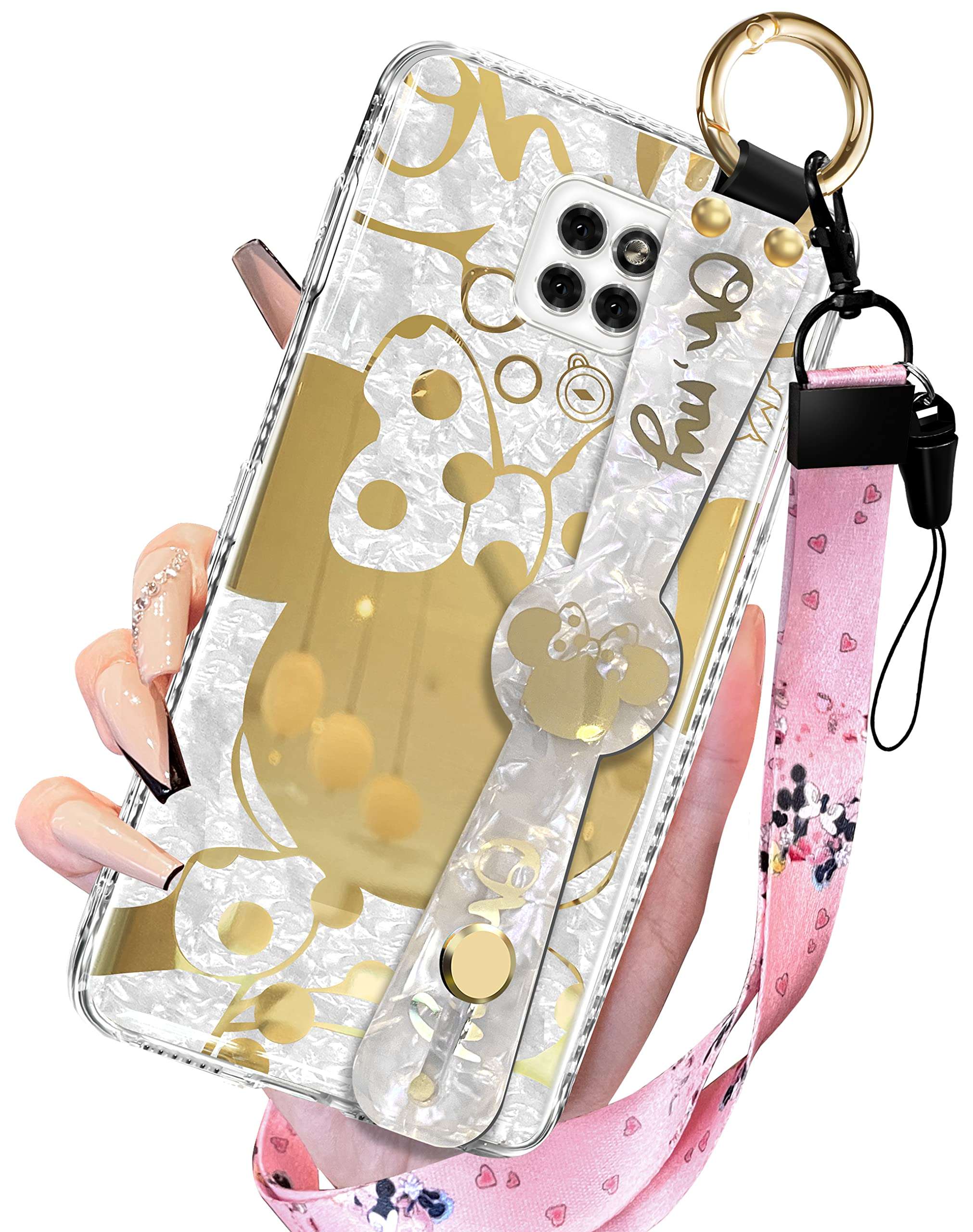 Trendy Fun Black Mini for Motorola Moto G Power 2021 Case with Wrist Strap for Girls Women Girly Cute Cartoon Character Wristband Lanyard Funny Cool Kawaii Phone Cases Cover for Moto G Power 2021