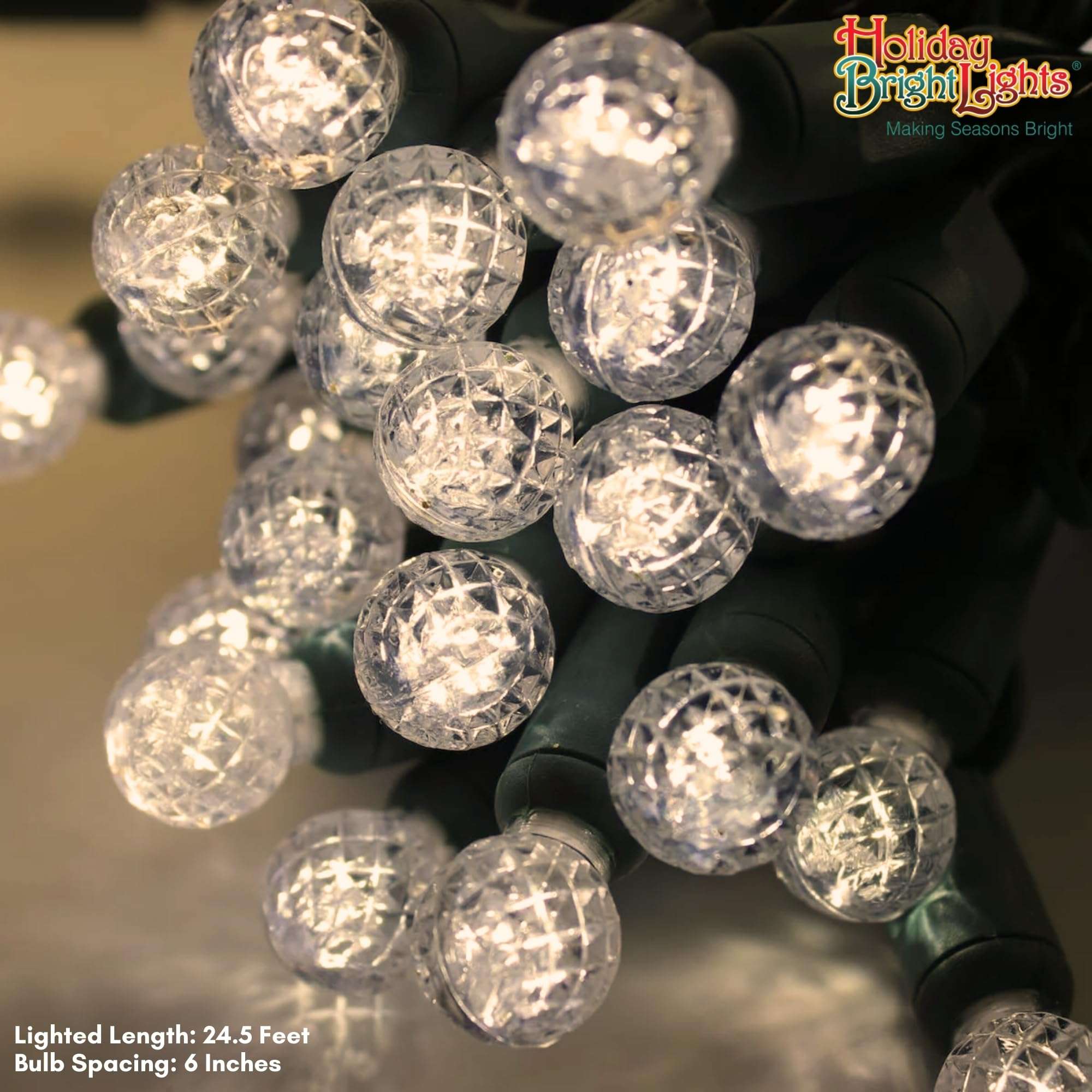 Holiday Bright Lights 50-Bulb G12 Warm White LED Light Set Indoor/Outdoor Patio String Lights Porch Decor, 6IN Bulb Spacing 5