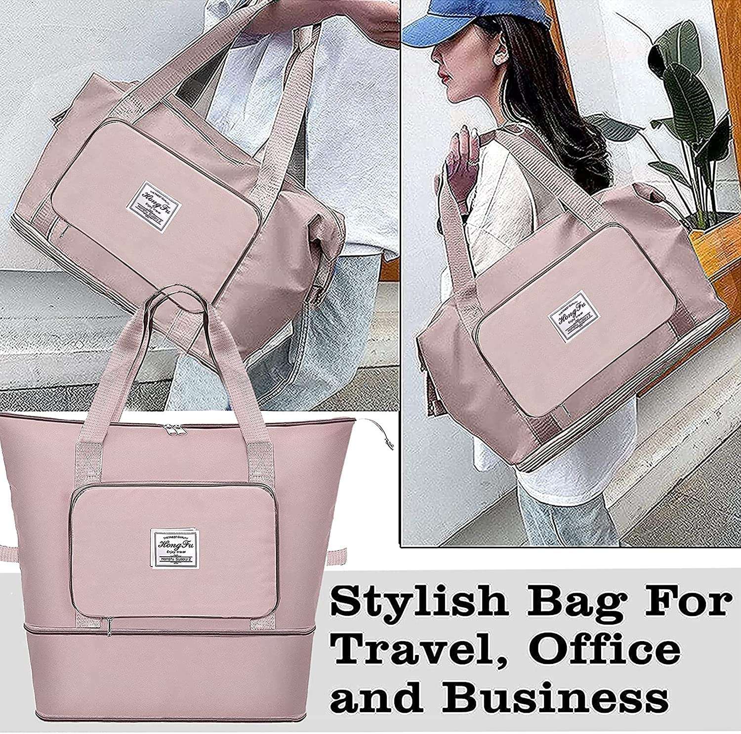 JD FRESH 1 Layer Nylon Vanity Travelling Bag for Women/Convertible Travel Luggage/Duffle Bags/Foldable-Expandable Handbags/Waterproof Travel Companion(Sakura Pink) 5