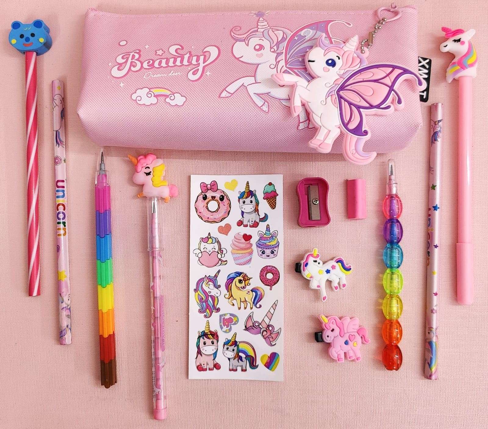 TERA 13 Unicorn Stationery Pouch Combo for Girls, Unicorn Pencil Pouch for Kids, Pen Pencil Eraser Kit for Girls Return Gifts for Girls Unicorn Birthday Gifts Stationery Set (Pack of 10 Items) 5