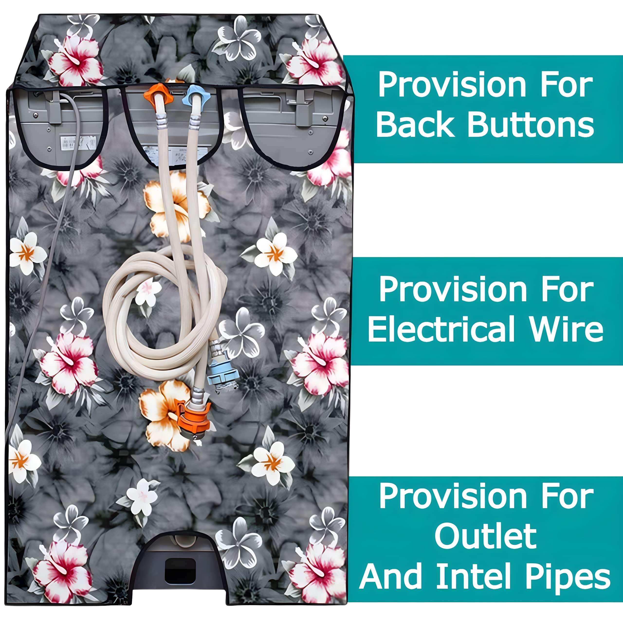 Anush Marino Waterproof & Dustproof PVC Top Loading Full Zip Clouser Washing Machine Cover for LG-8KG-T80SPSF2Z Fully-Automatic Washing Machine with Attractive Digital Prints (Grey Flower) 6