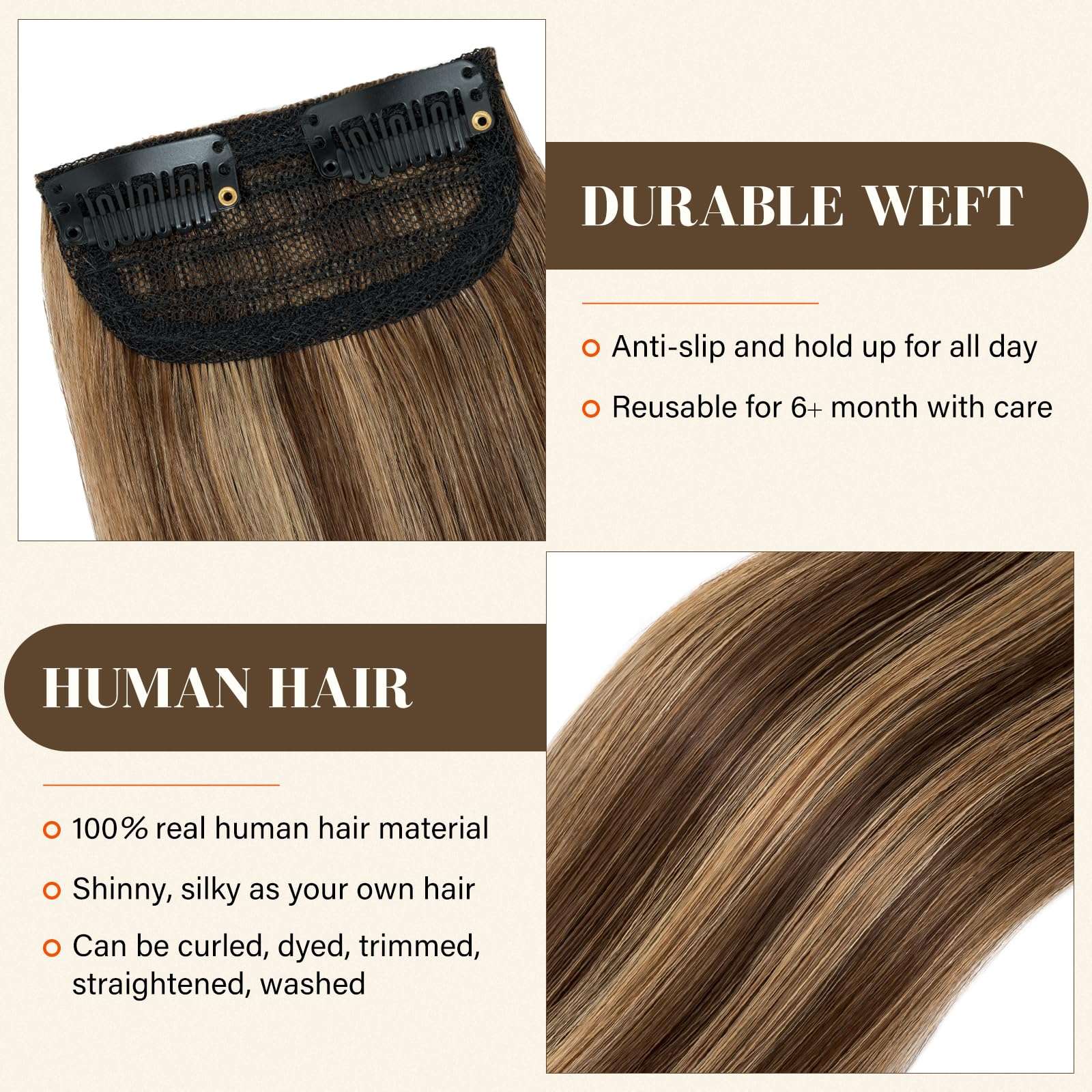 S-noilite Clip in Hair Extensions for Short Hair - 100% Real Human Hairpieces With 2 Clips, Balayage for Women With Thinning Hair, Add Volume 30g 10Inch-Medium Brown/Dark Blonde 5