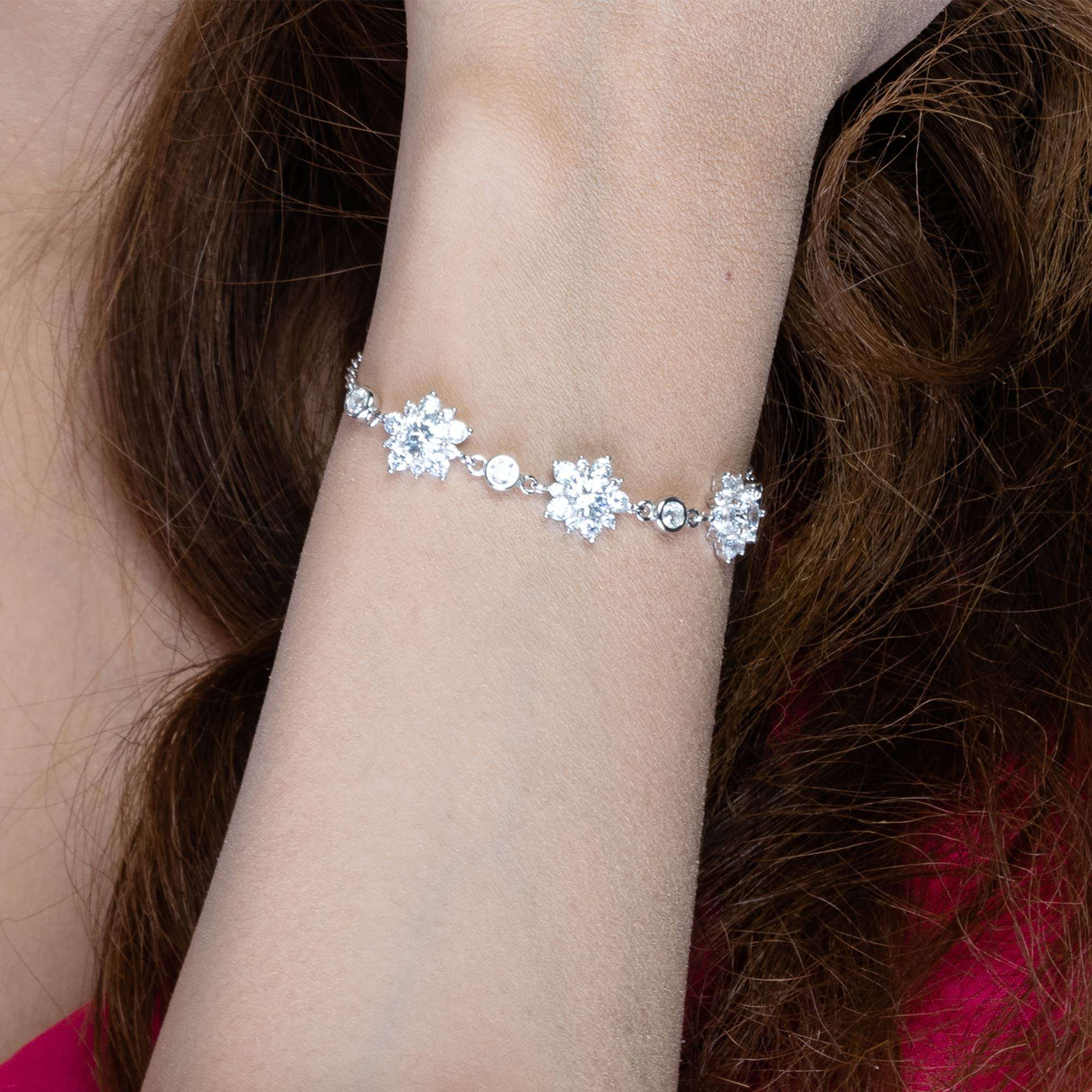 AKSA Star Sparkling Silver Chain Bracelet For Women And Girls 925 Pure Silver | Certificate of Authenticity for Silver 3