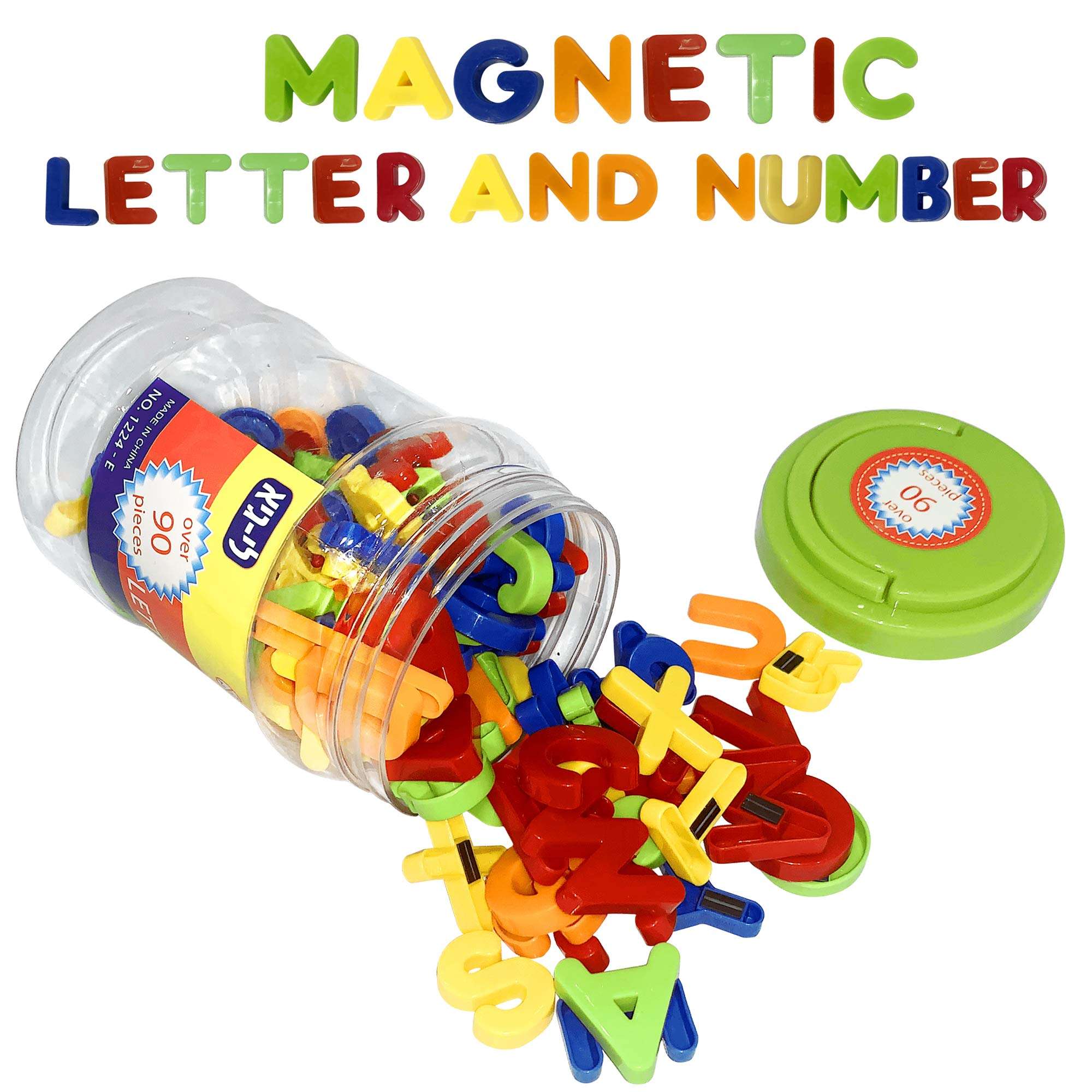 Megcos Magnetic Numbers & Letters - Assorted Colors Game - Montessori Educational Toys Gift for Toddlers Age 3 Preschool and Up Years Numbers s in Jar - Magnets Gift for Preschool 90-Pieces, Orange (1224) 1