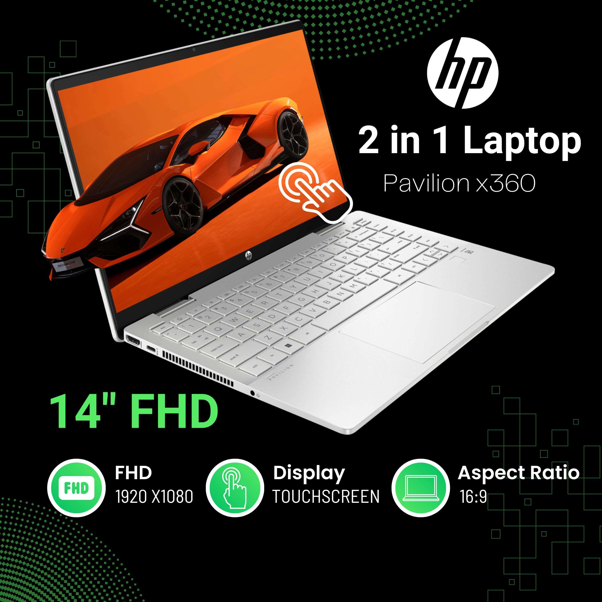 HP Pavilion x360 2 in 1 Laptop, 14" FHD Touchscreen, 12th Gen Intel 10-Core i5-1235U(Beat i7-1195G7), 8GB RAM - 2TB SSD, Stylus, Backlit Keyboard, Fingerprint, Alexa, WiFi 6, Windows 11 Home, Silver 3