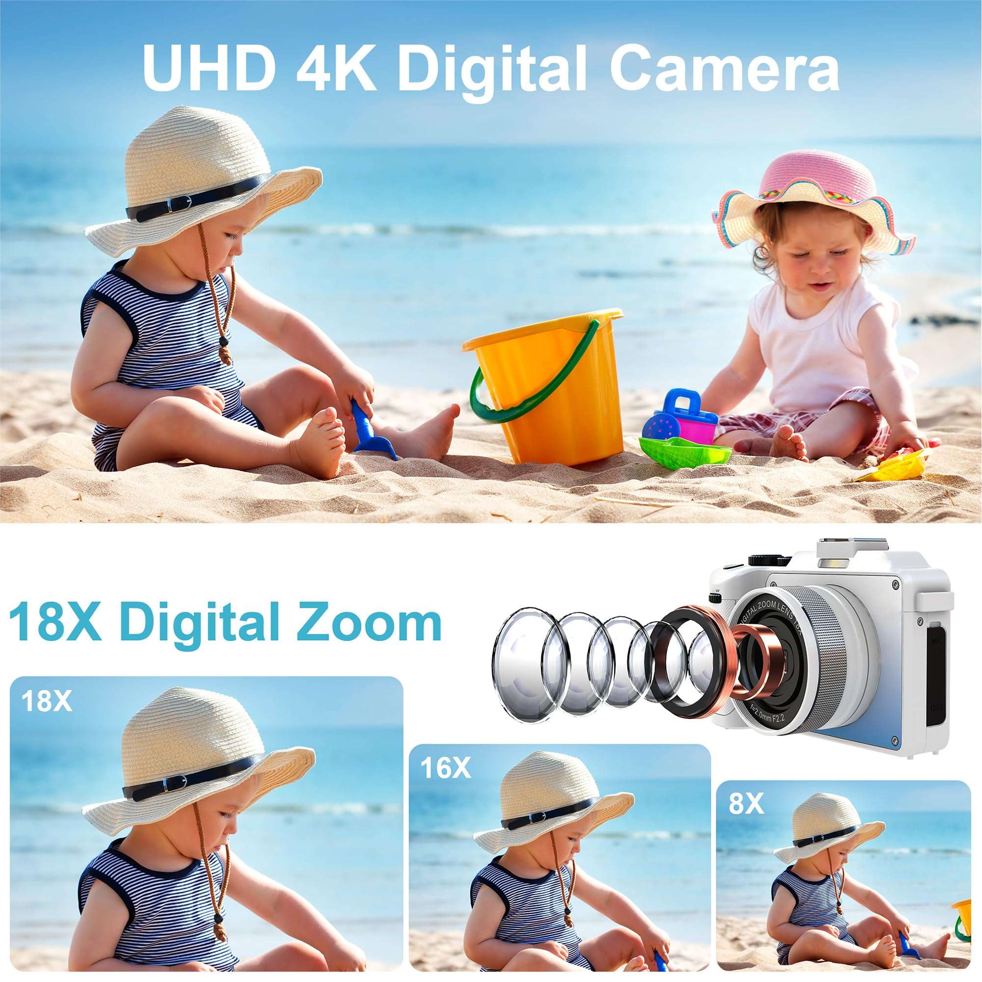 Cameras for Photography, 4K Digital Camera, 48MP Cameras for YouTube with Dual Camera, Point and Shoot Digital Cameras with Autofocus 18X Digital Zoom Vlogging Camera for Teens Beginners 4